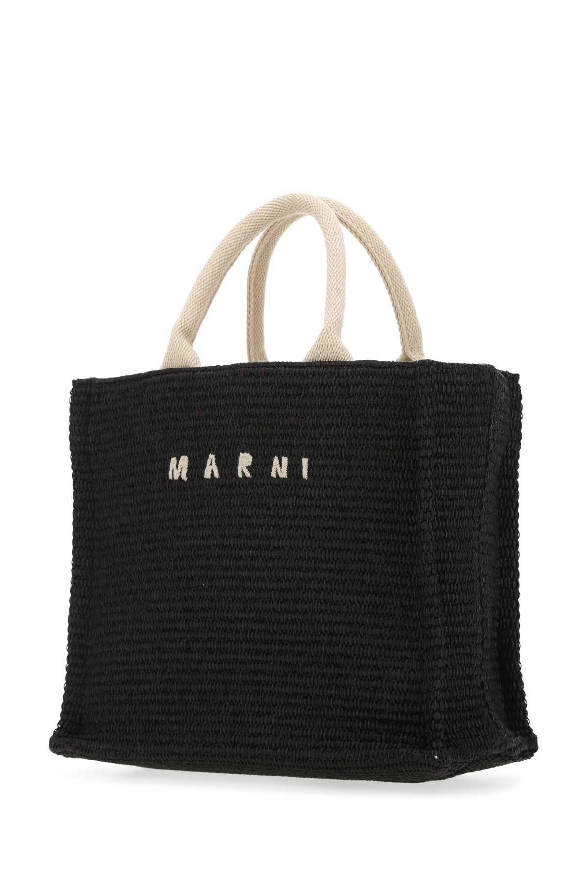Shop Marni Black Raffia Small Shopping Bag In Z1q44