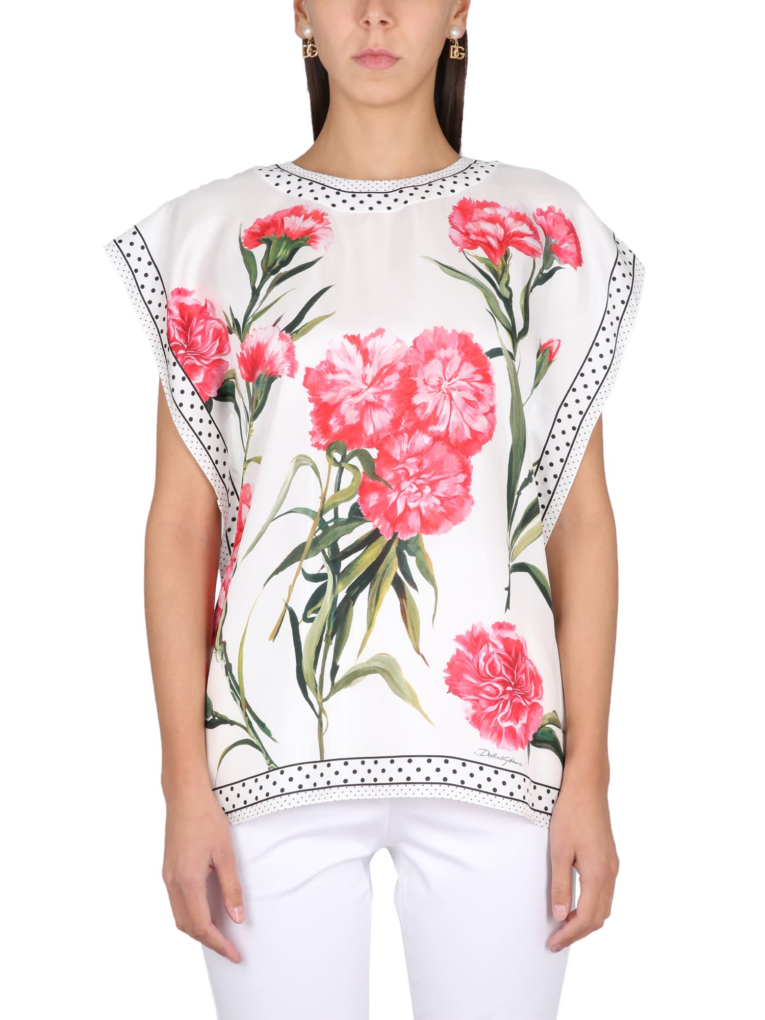 Dolce & Gabbana Carnation Print Blouse In Metallic