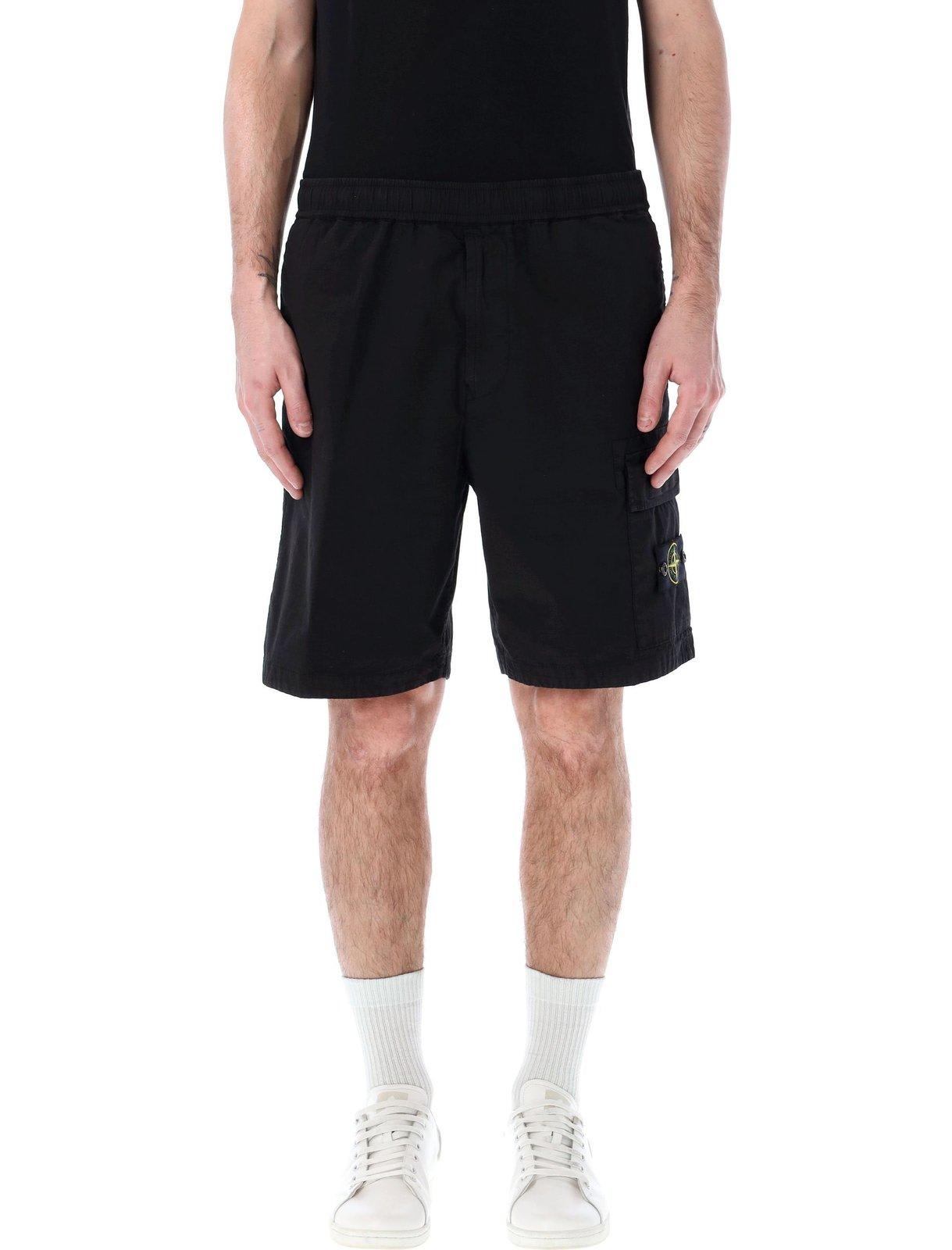 Stone Island Compass Patch Cargo Shorts In Black