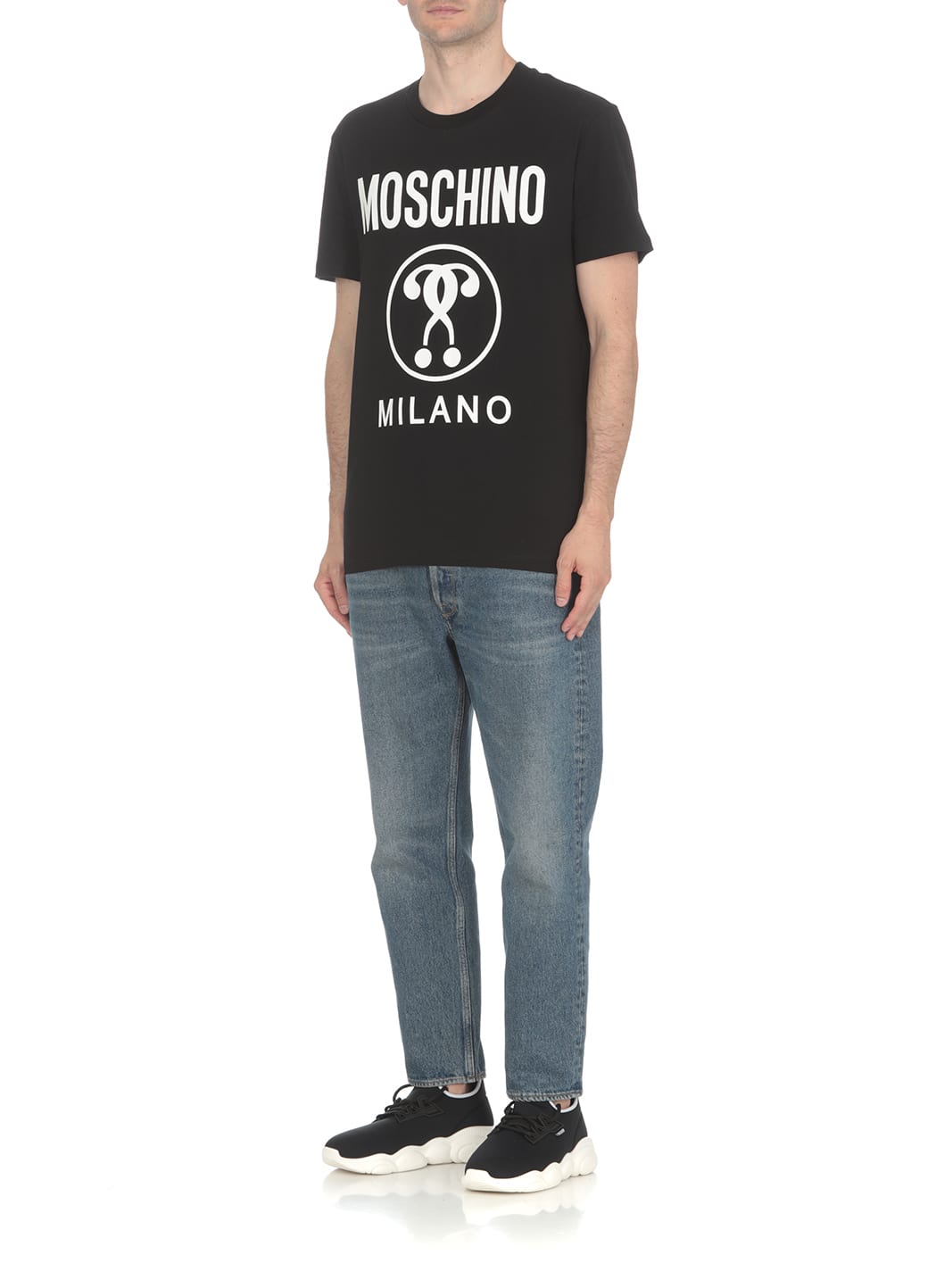 Moschino Black Double Question Mark Logo T-shirt In Black