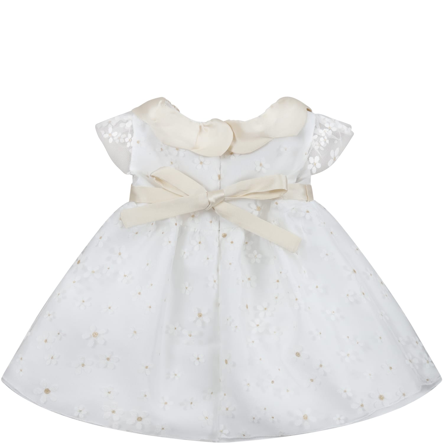Shop La Stupenderia White Sleeveless Dress For Baby Girl With Daisies