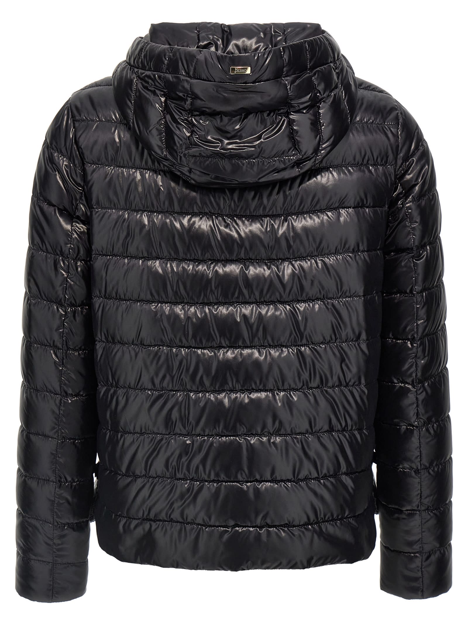 Herno Black Down Jacket With Drawstring Hood And Logo Detail On The Drawstring In Tech Fabric Woman In Black