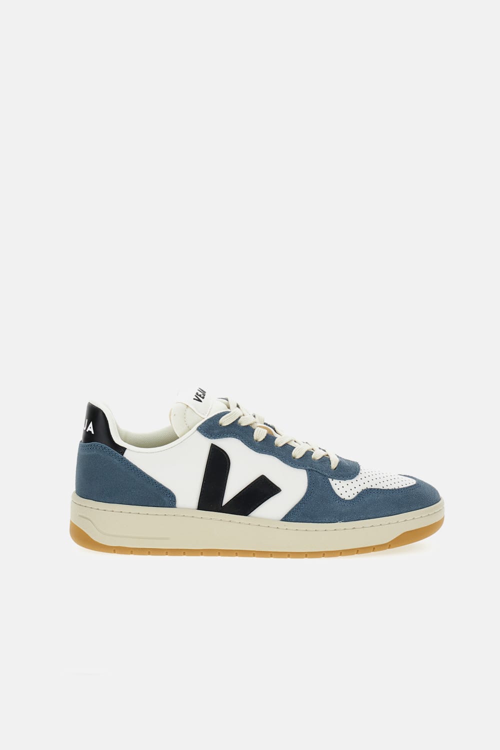 Veja Leather Sneakers With Contrast Panels And Perforated Toe In Blue