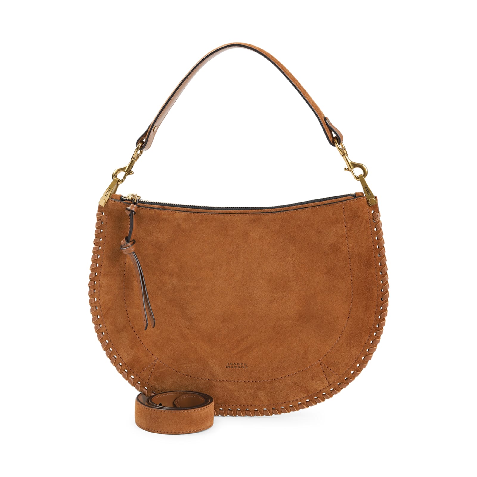 Isabel Marant Oskan Soft Zip Shoulder Bag In Brown Suede In Co Cognac