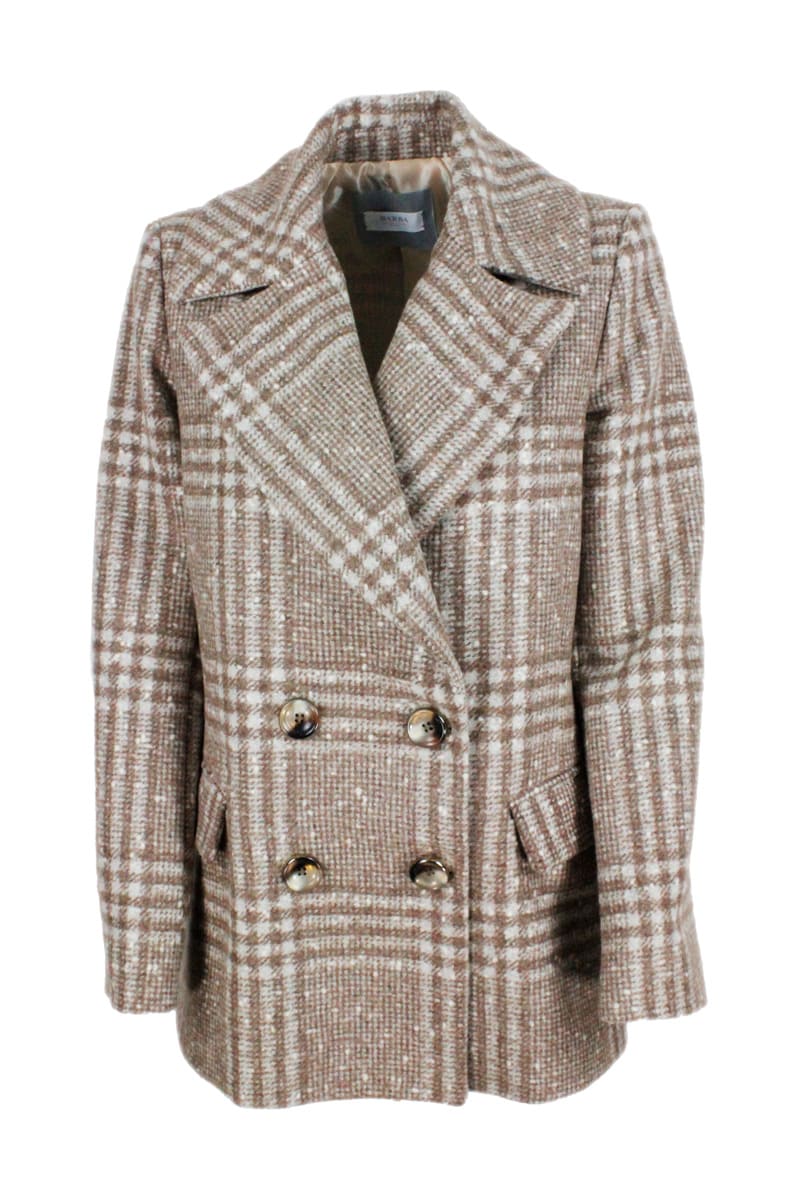 Barba Napoli Kaban Jacket With Double-breasted Closure In Wool Blend With Window Pattern
