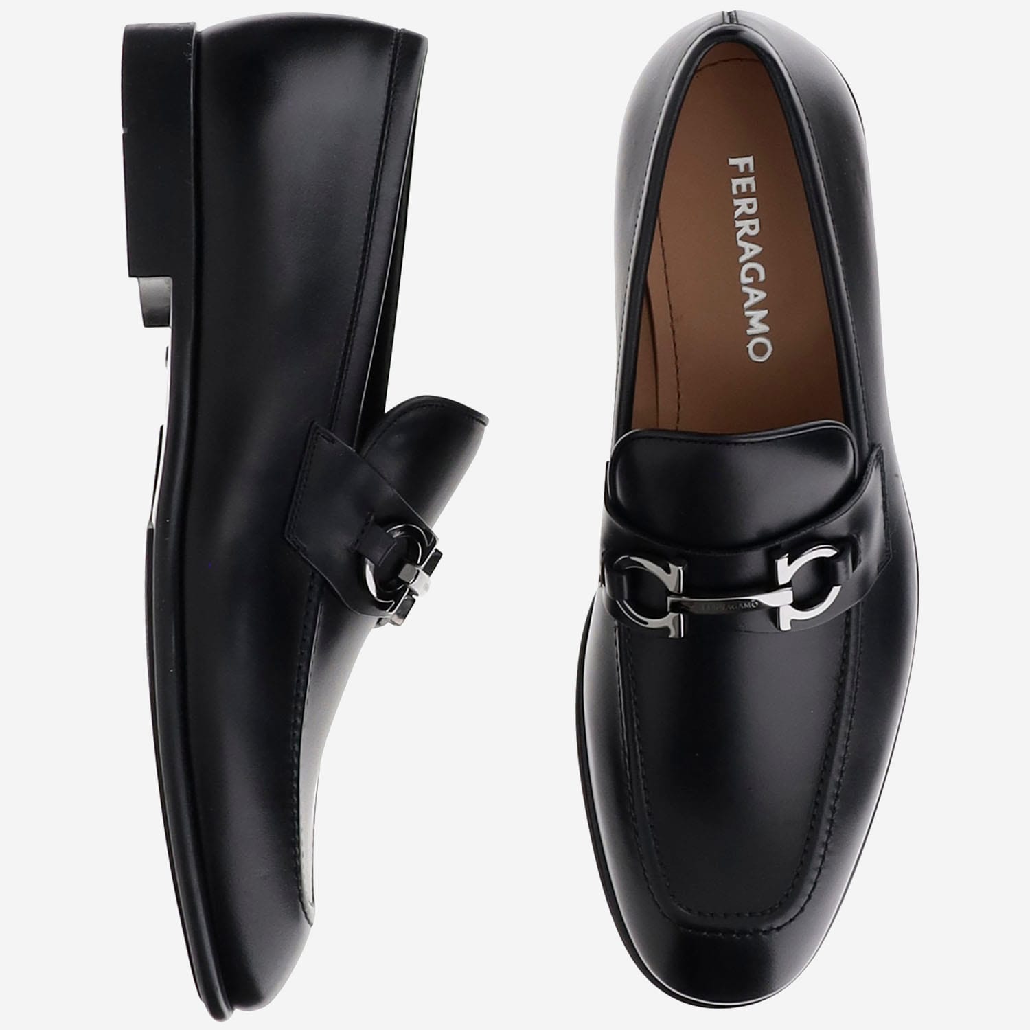 Ferragamo Black Gancini Casual Business Shoes In Black