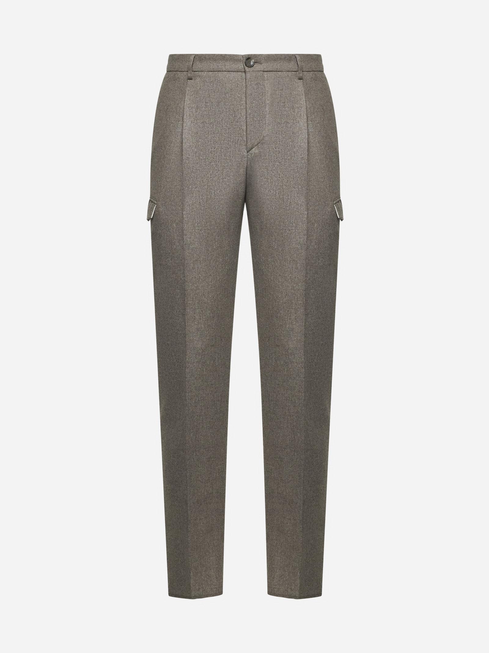 Dove Grey Wool Cargo Trousers