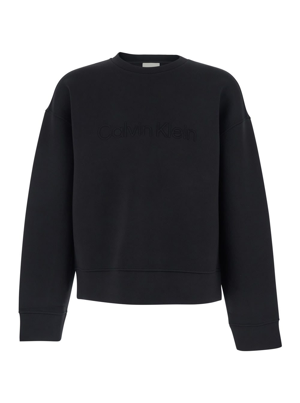 Calvin Klein Black Crewneck Sweatshirt With Tone-on-tone Logo On The Front In Tech Fabric Man