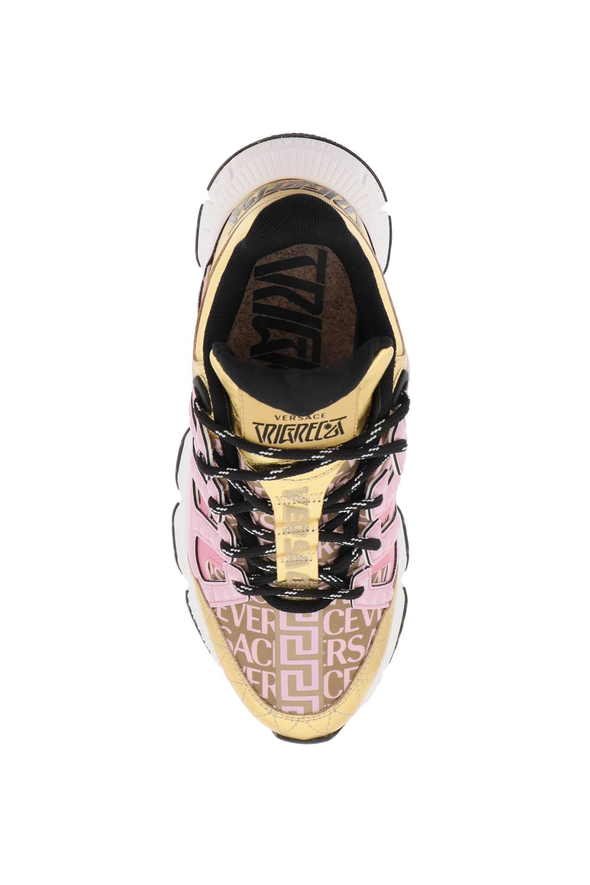 Shop Versace Trigreca Sneakers In Gold Baby Pink Black (gold)