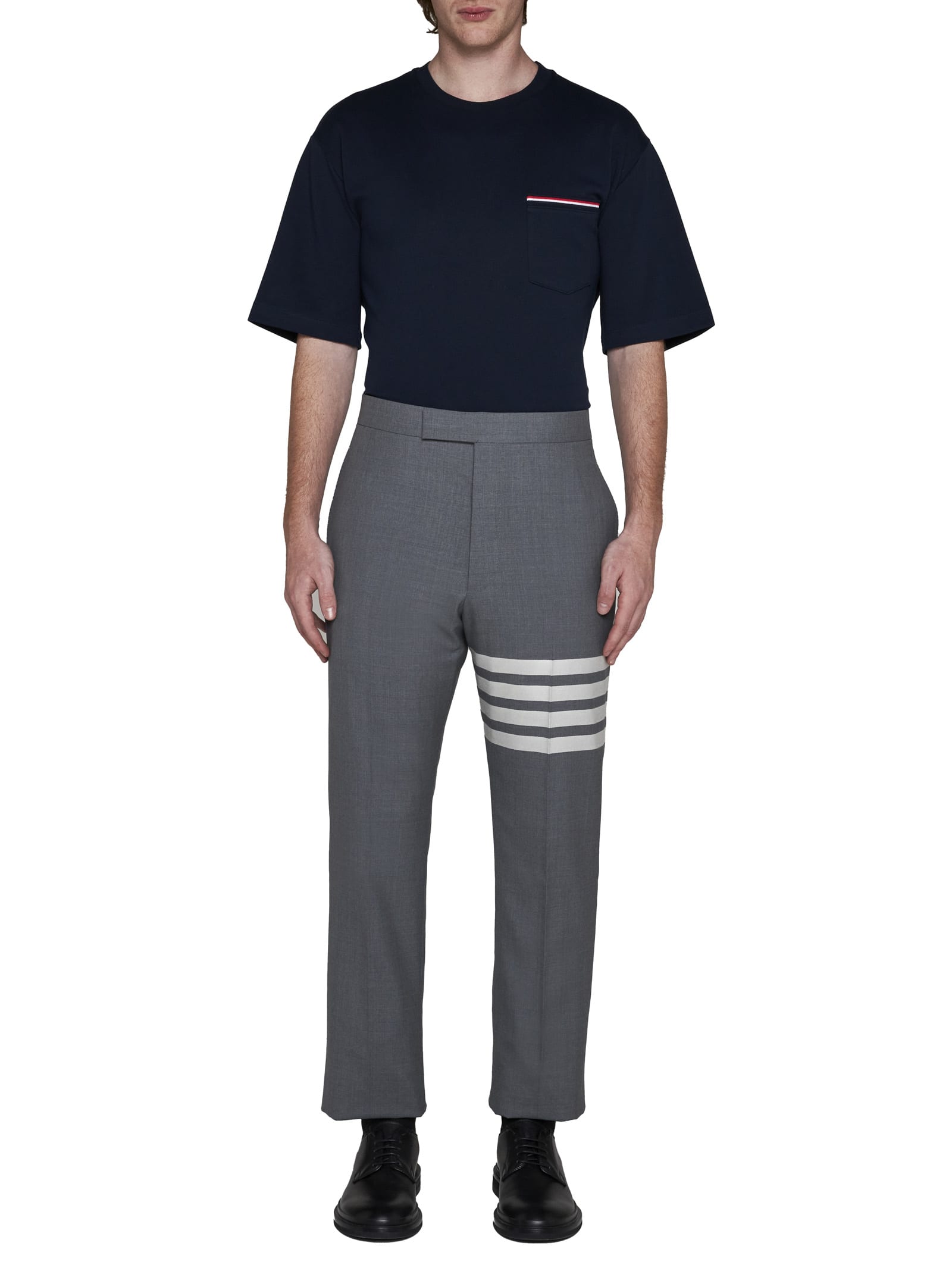 Thom Browne 4-bar Stripes Tailored Wool Pants In Grey
