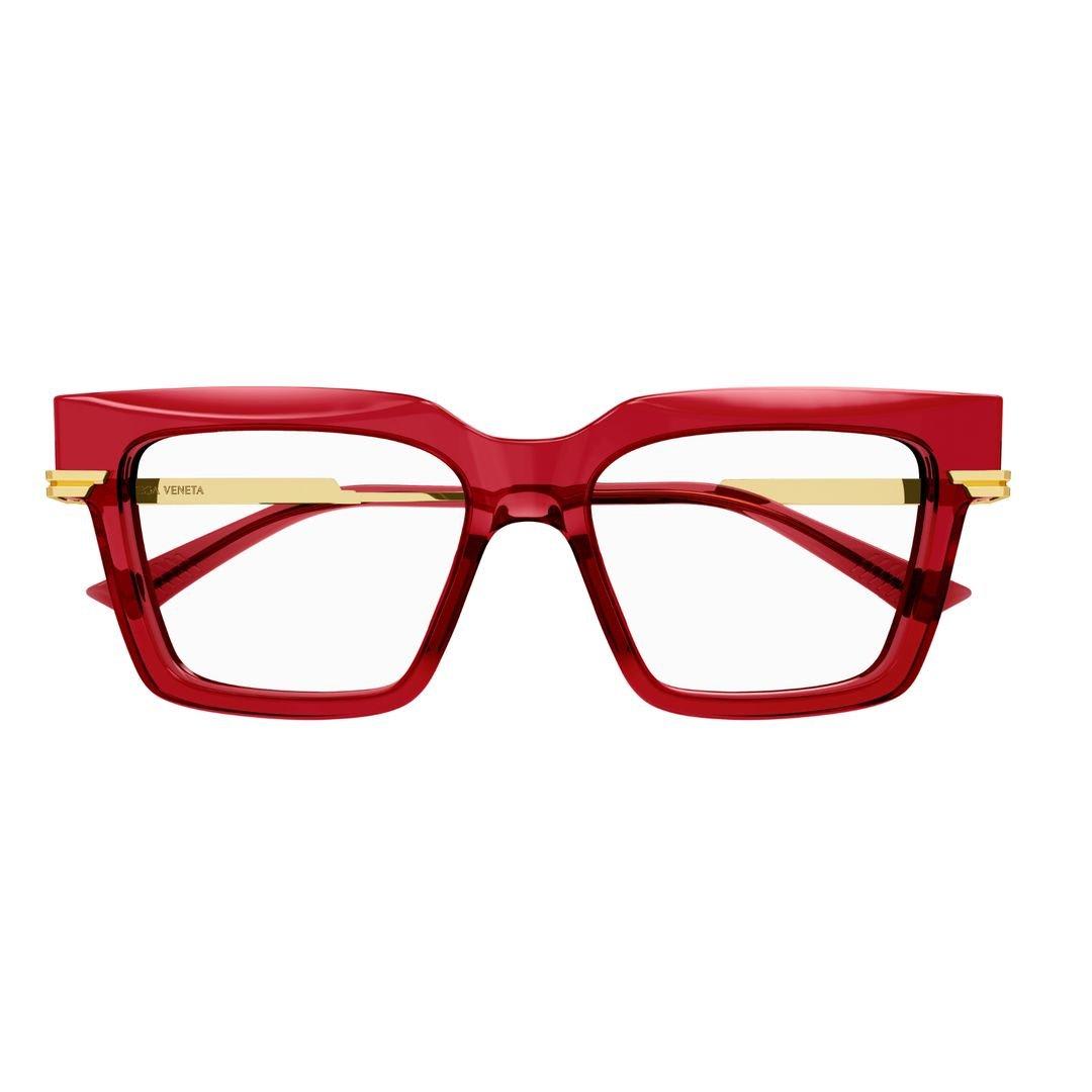 Shop Bottega Veneta Square Frame Glasses In 004 Burgundy Gold Transpa