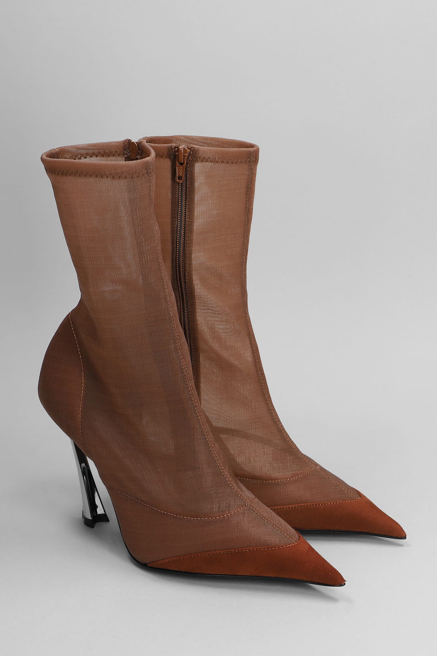Shop Mugler High Heels Ankle Boots In Leather Color Nylon