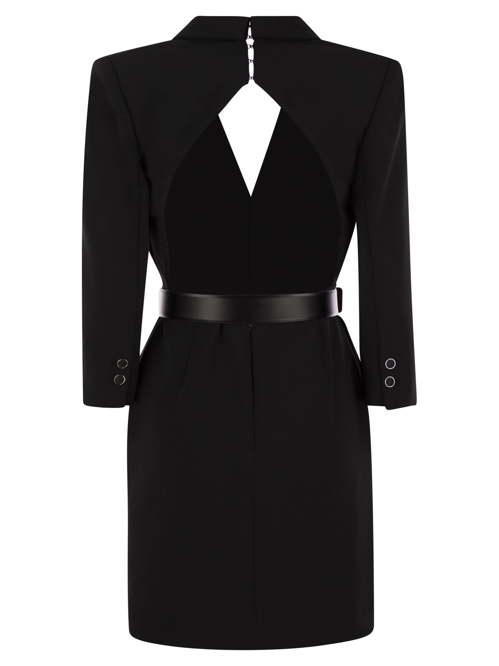 Shop Elisabetta Franchi Robe-manteau In Crepe With Cut Out Back In Black