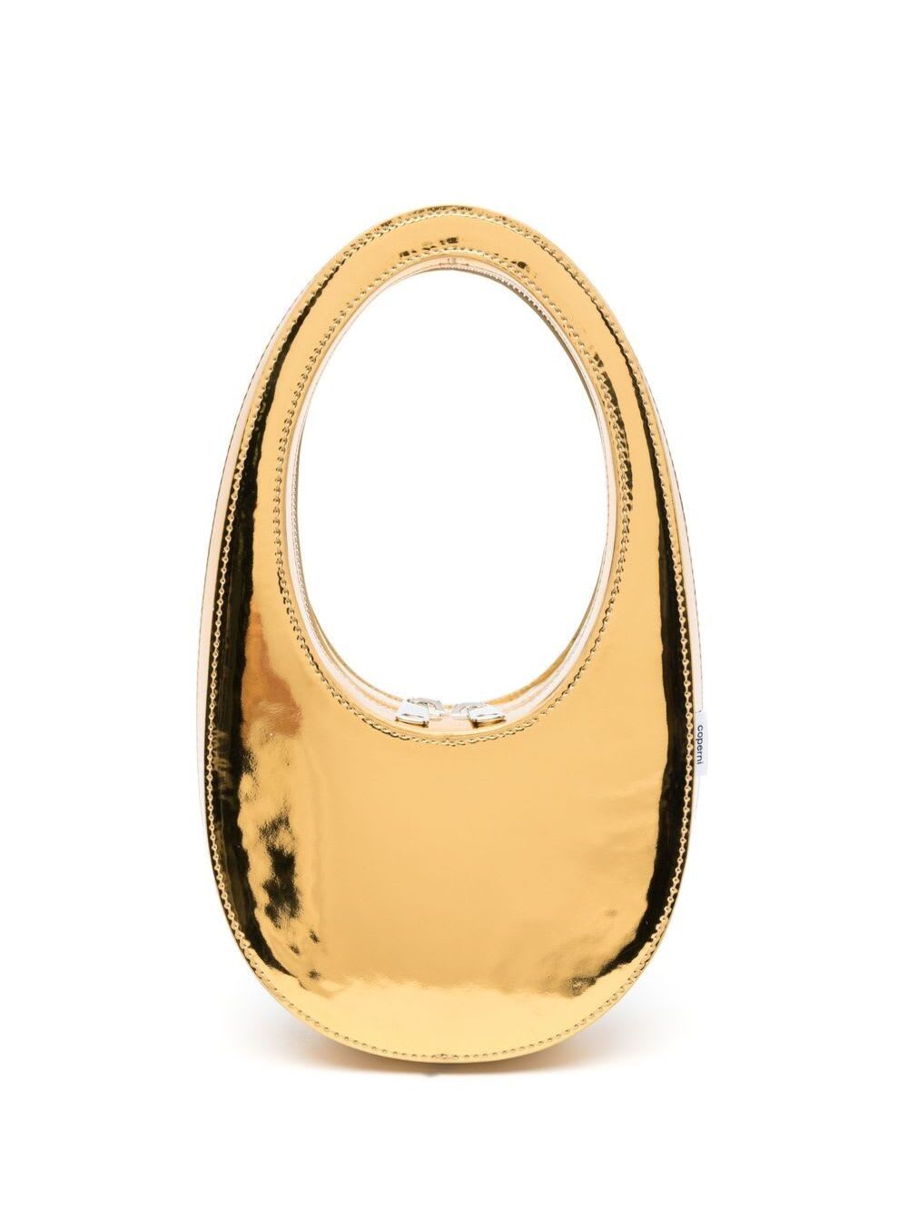 Shop Coperni Swipe Mini Golden Handbag With Embossed Logo In Metallic Leather Woman