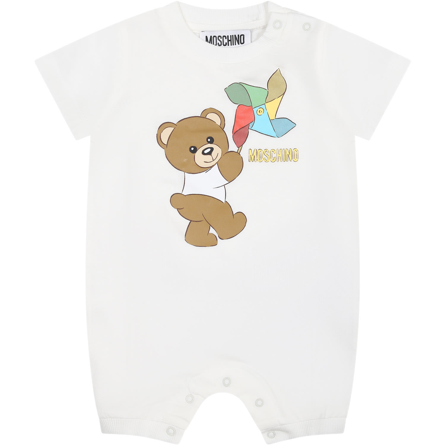 Moschino Ivory Bodysuit For Babies With Teddy Bear And Pinwheel