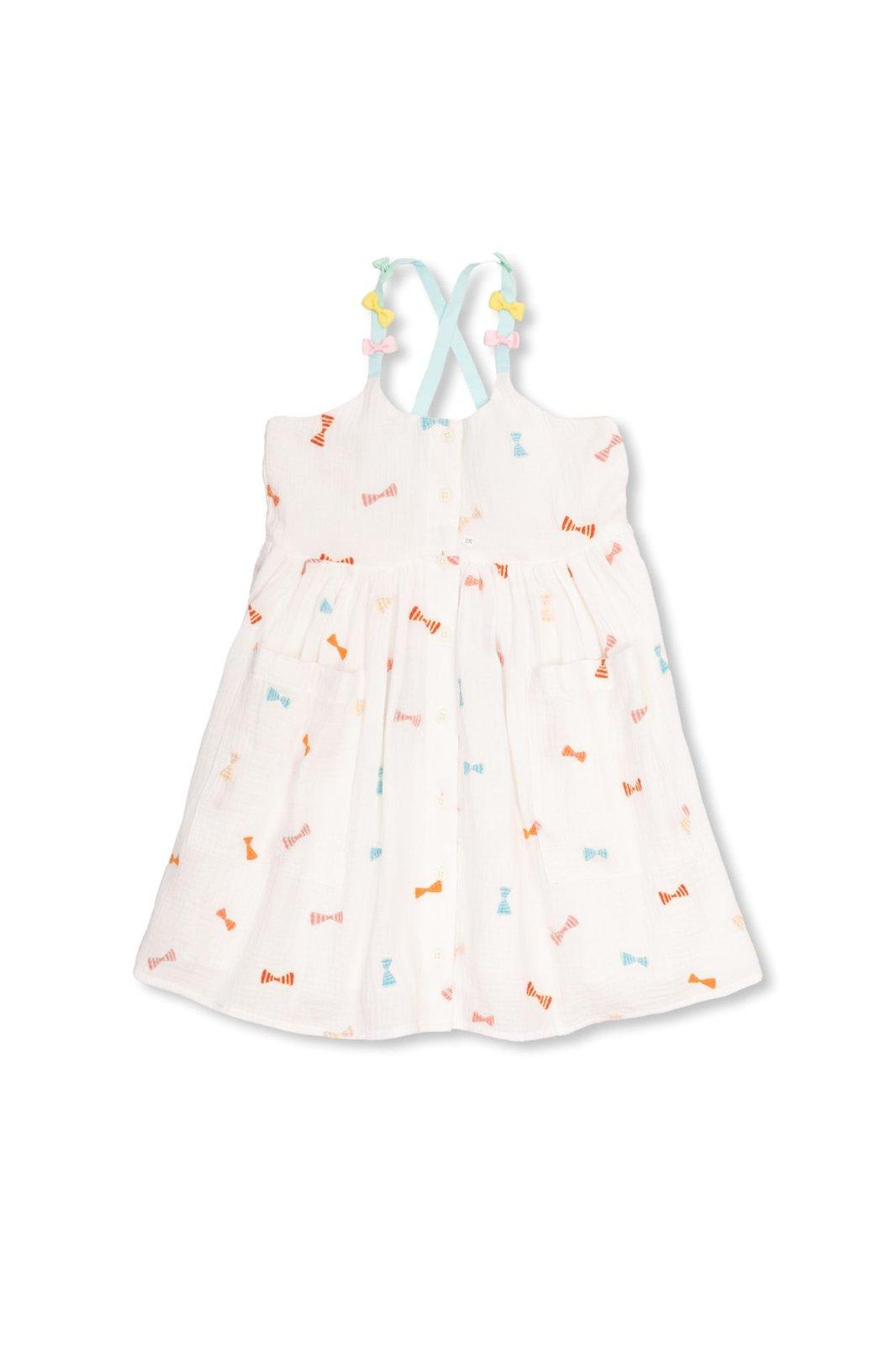 Stella Mccartney Kids' Bow-detailed Sleeveless Dress In Bianco