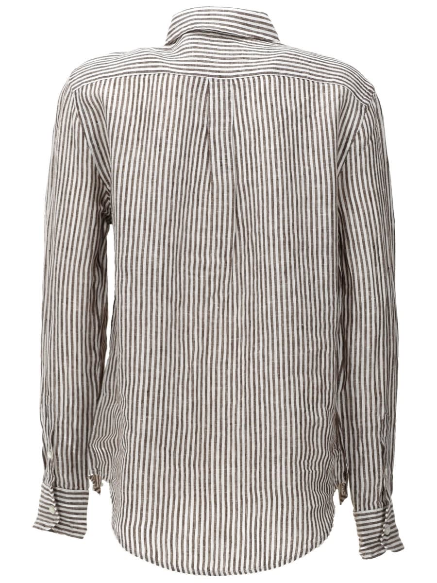 Polo Ralph Lauren Striped Collared Neck Long Sleeve Top In Brown