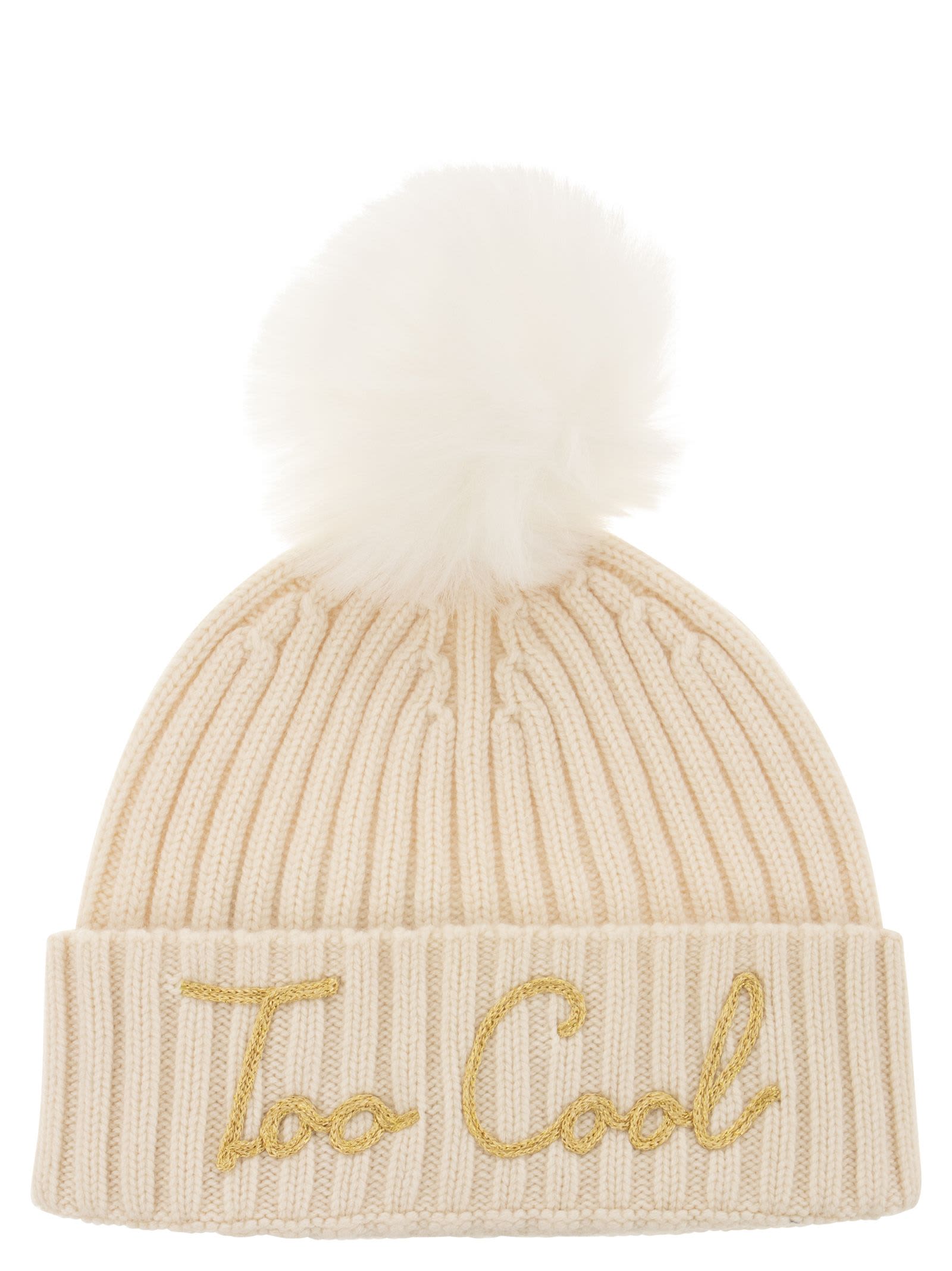 Shop Mc2 Saint Barth Hat With Pompom And Embroidery In Cream