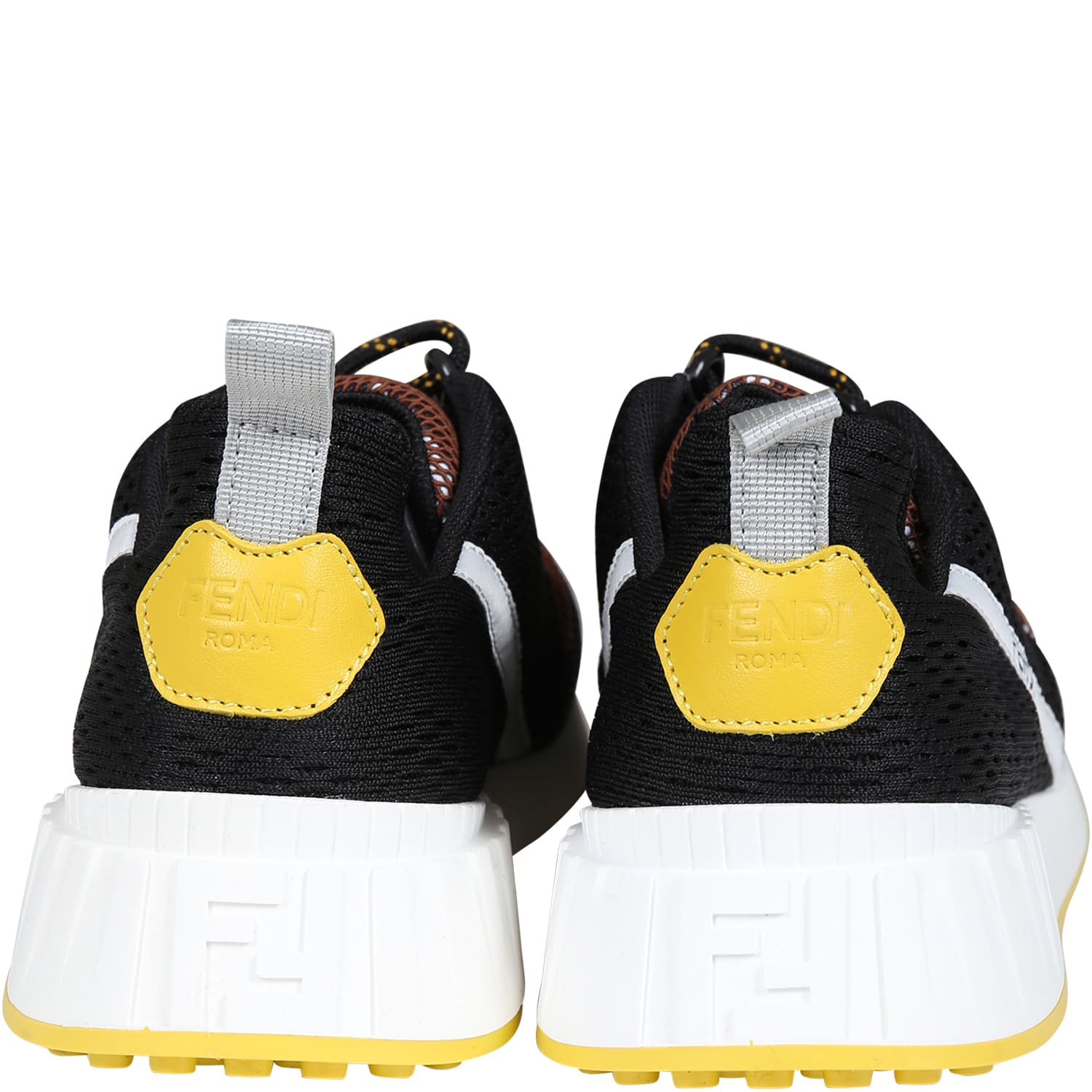 Shop Fendi Black Sneakers For Kids With Iconic Double F In Multicolor