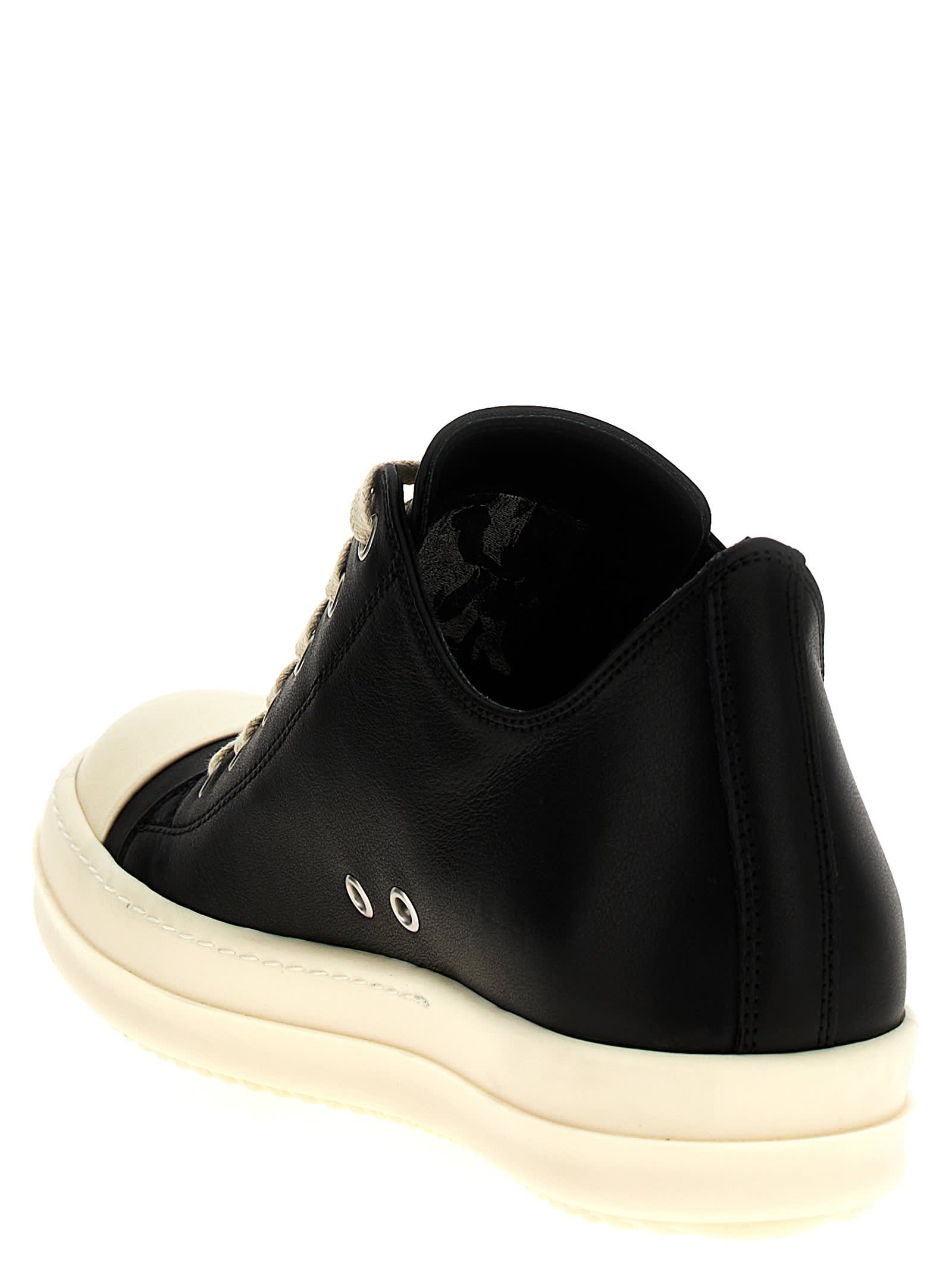 Rick Owens Low-top Round Toe Sneakers With Contrast Sole In Black