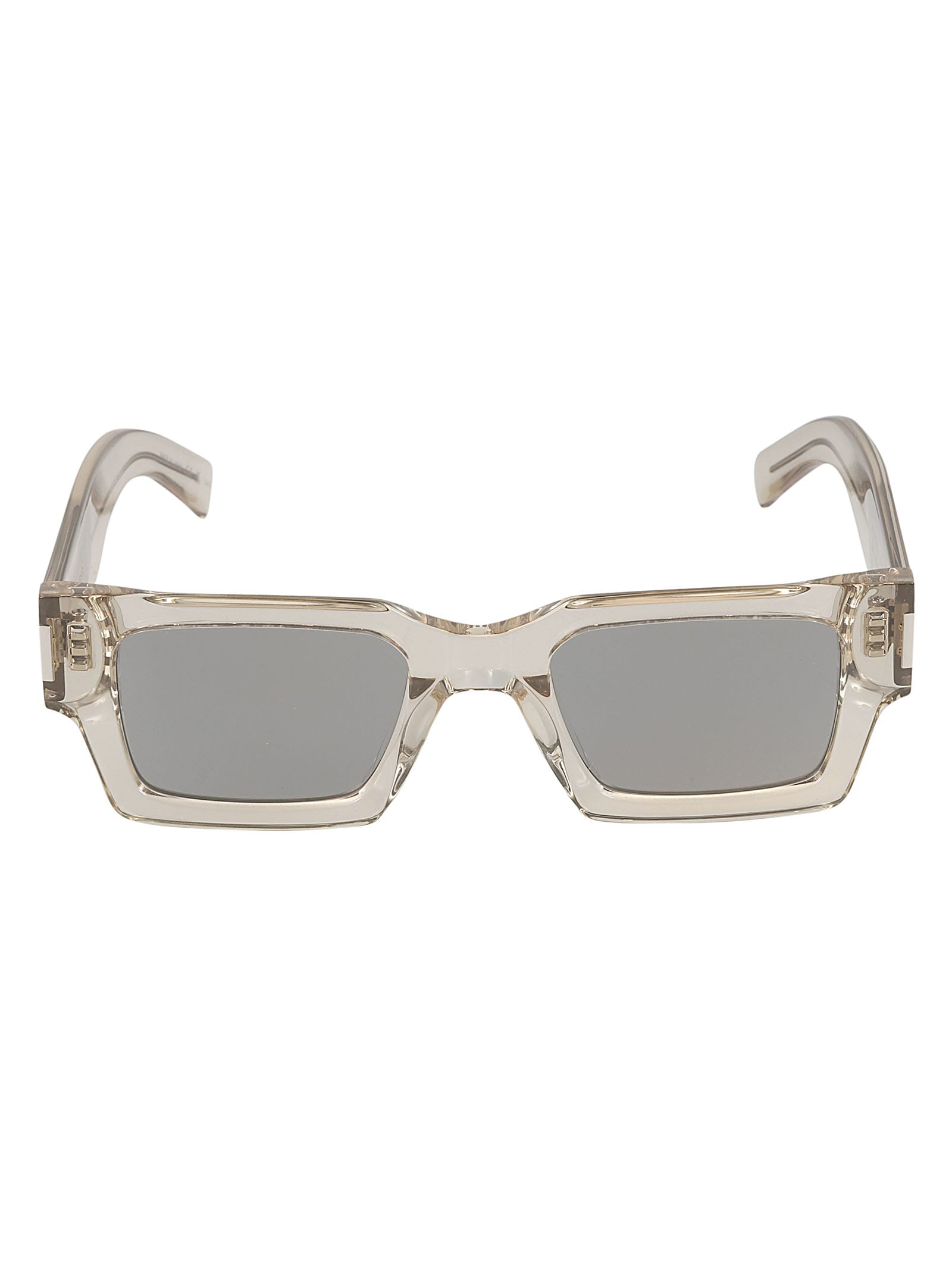 Shop Saint Laurent Square Frame Transparent Sunglasses In Beige/silver
