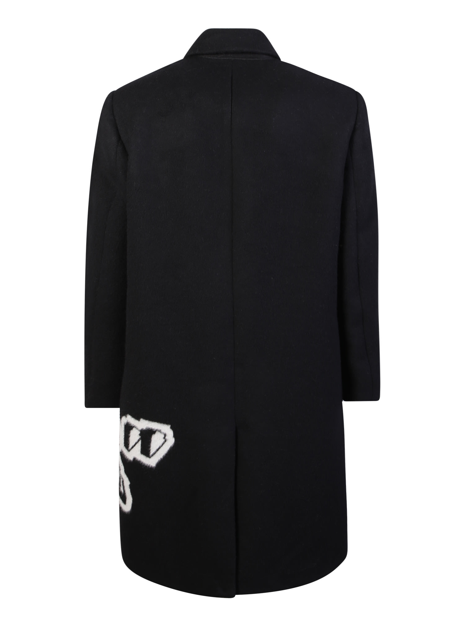 Shop Off-white Intarsia Knit Logo Coat In Black