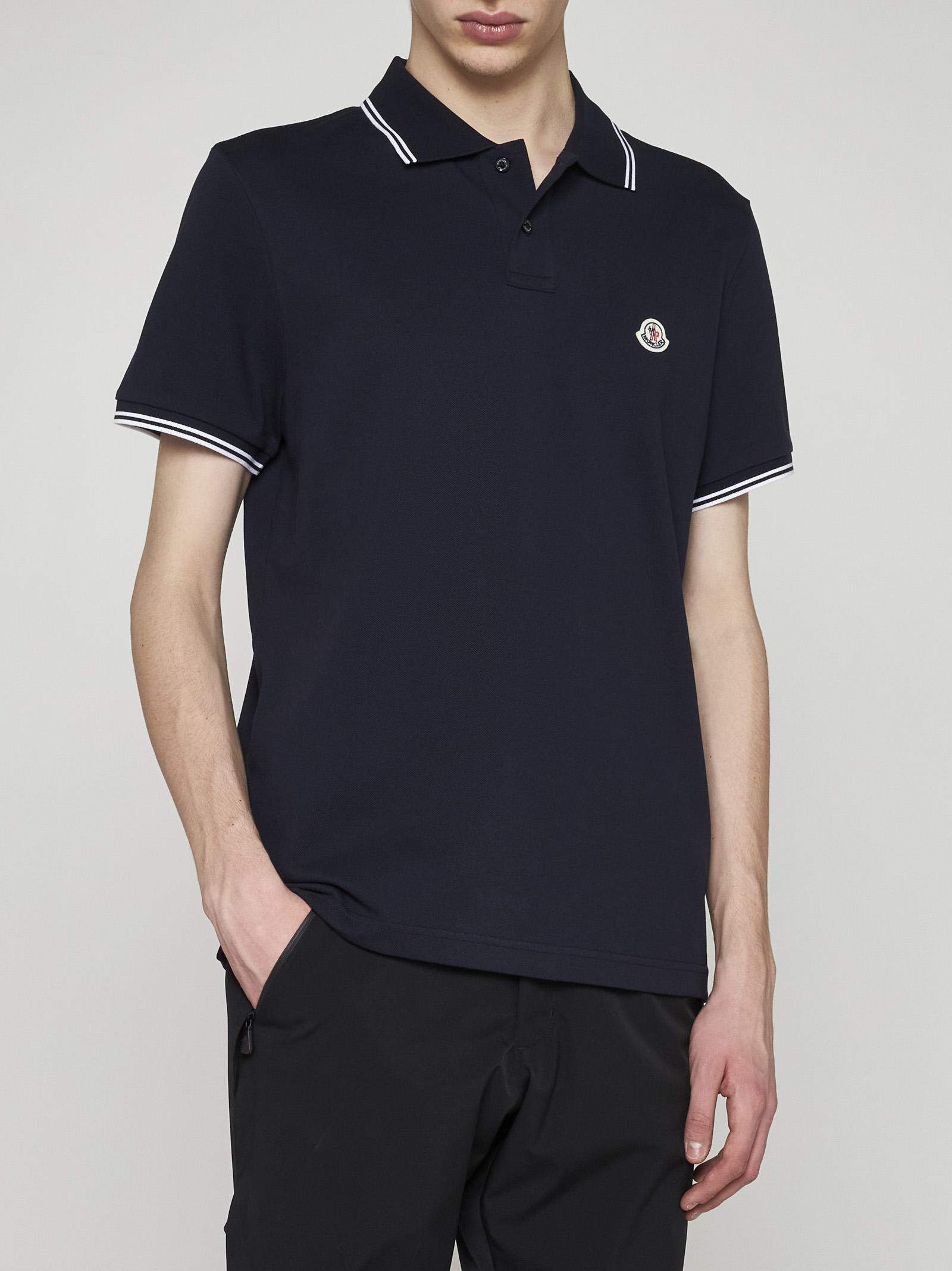 Moncler Men Tricolor-trimmed Cotton Piquet Polo Shirt Navy In Blue