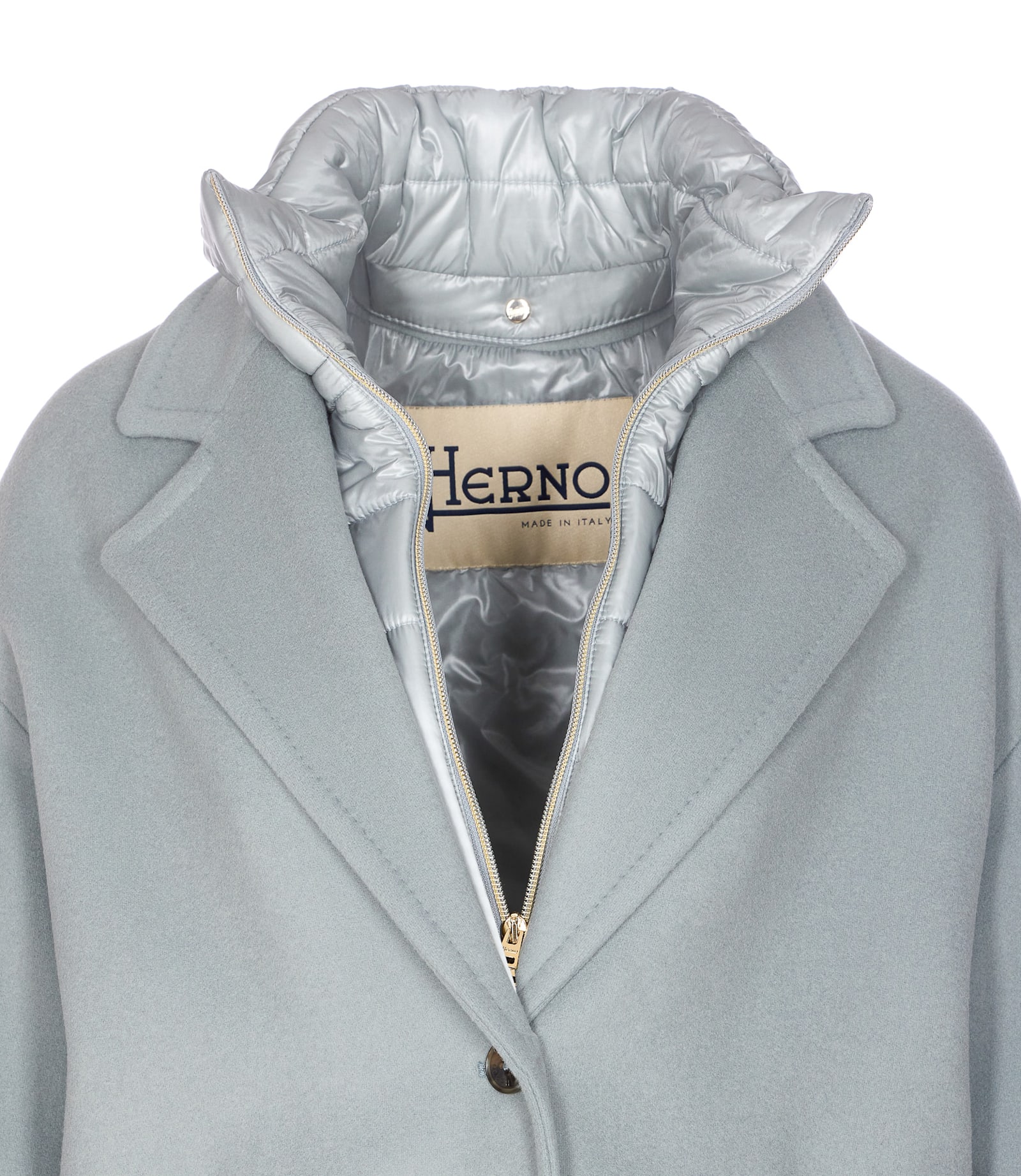 Herno High Neck Long Sleeve Single Breasted Coat In Blue