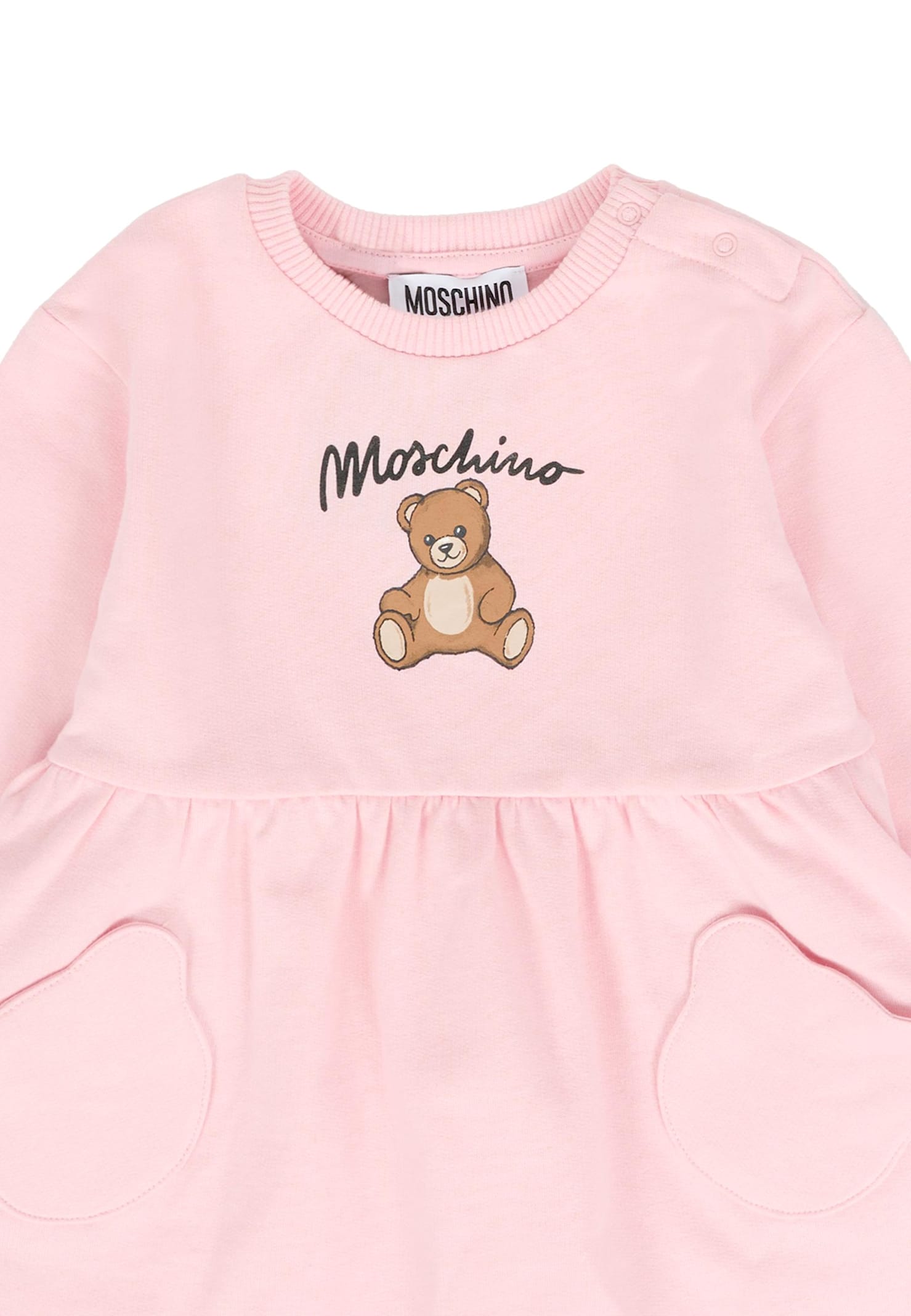 Moschino Pink Dress For Girl With Teddy Bear And Logo In Pink