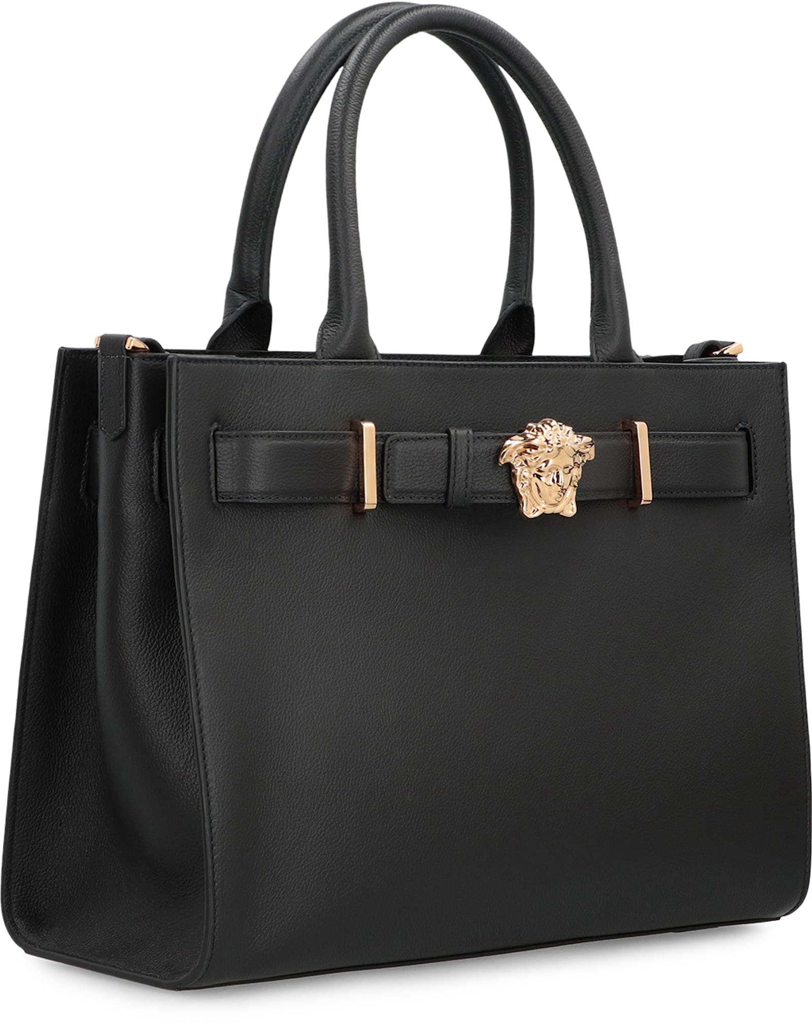 Versace Large Leather Tote Bag In Black