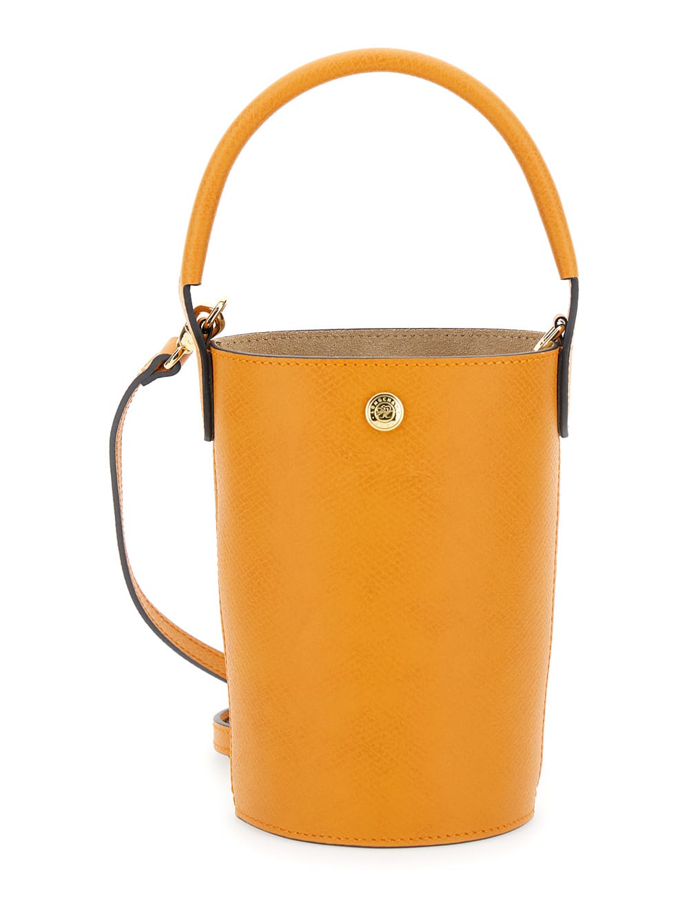 xs Epure Yellow Bucket Bag With Embossed Logo In Leather Woman