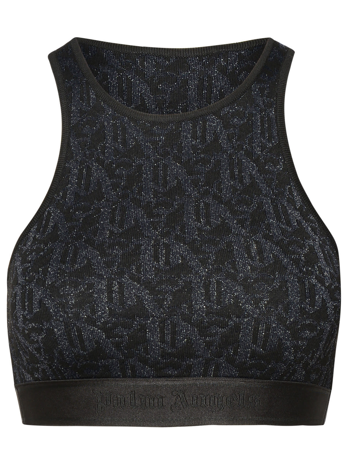 Palm Angels Monogram Jacquard Cropped Top In Black Black