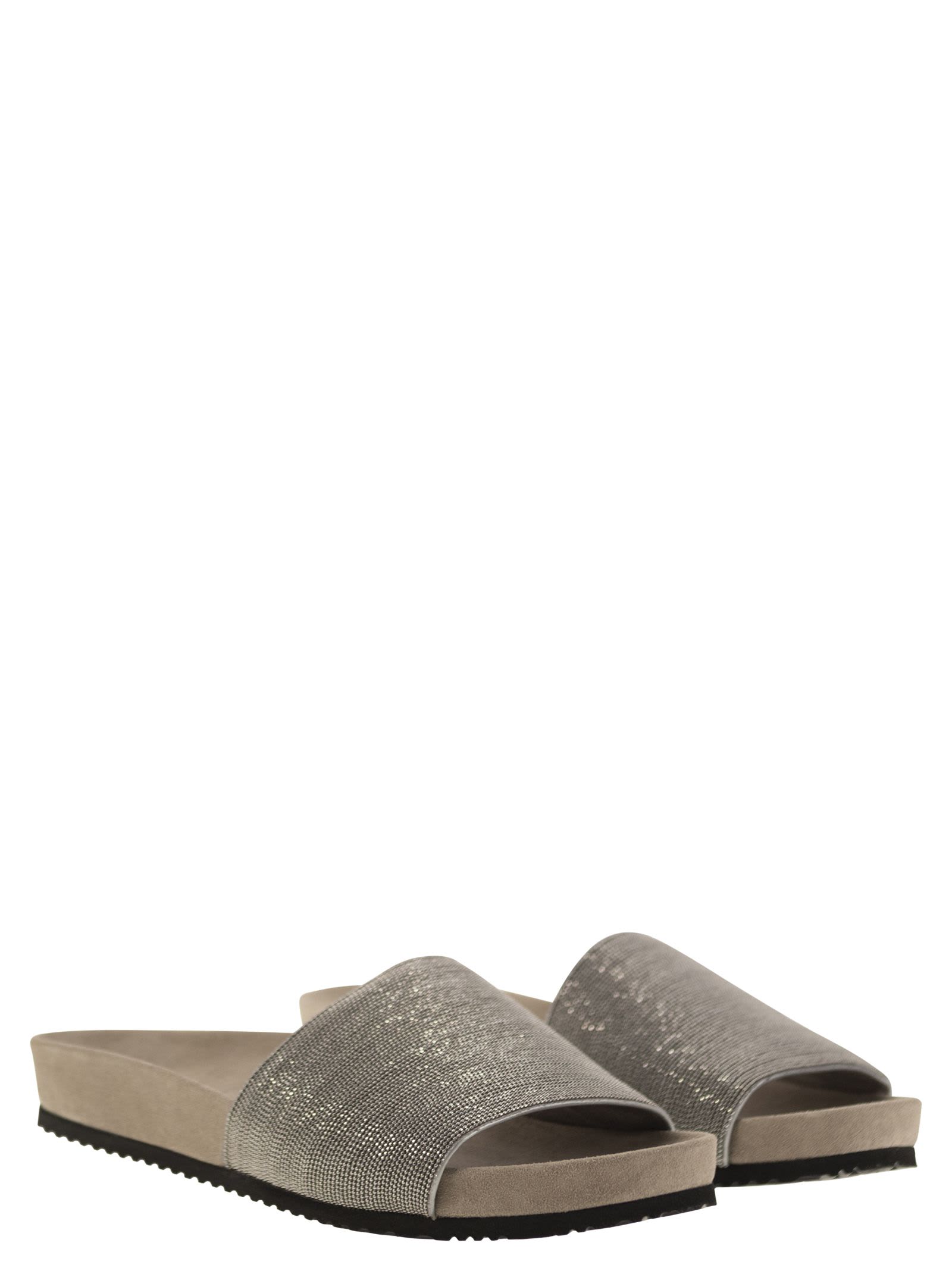 Shop Brunello Cucinelli Precious Lignite Slippers In Rope