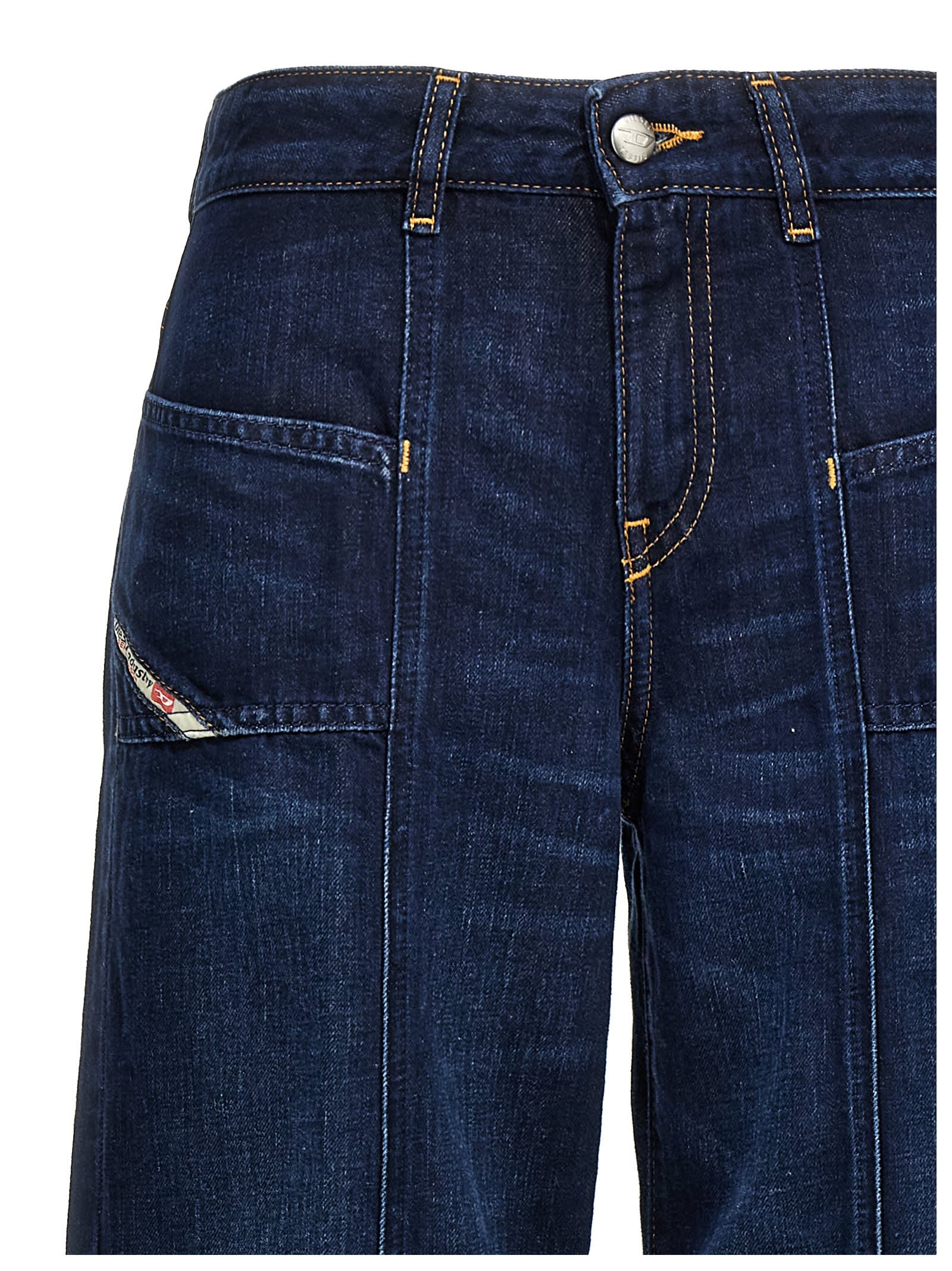 Diesel Faded Wash Flared Denim Trousers In Blue