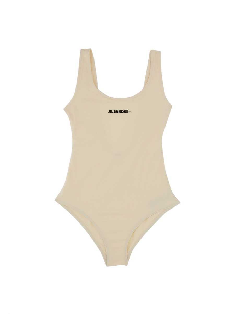 Jil Sander One Piece Swimsuit With Logo In Ivory