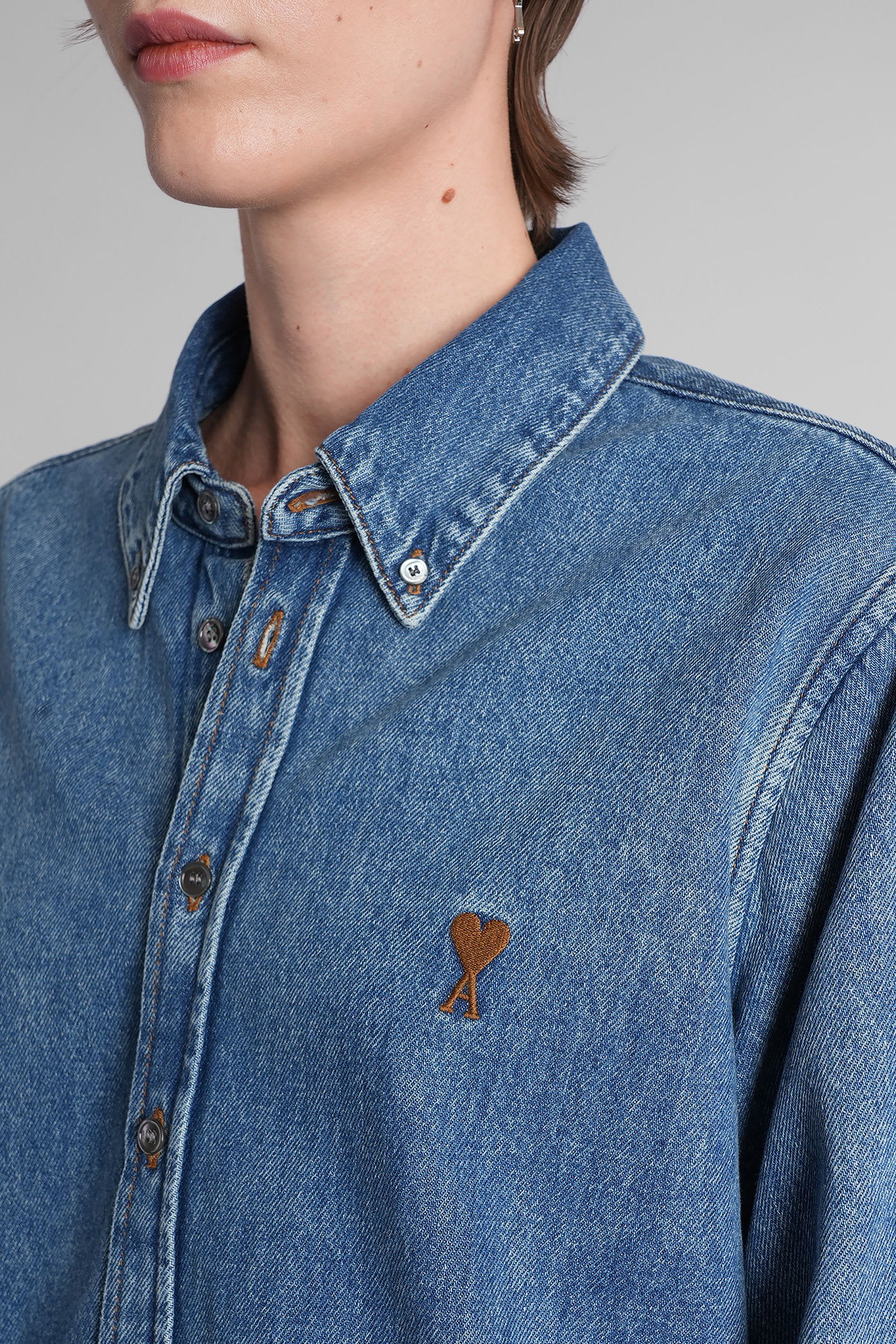 Ami Alexandre Mattiussi Shirt In Blue Cotton In Blue