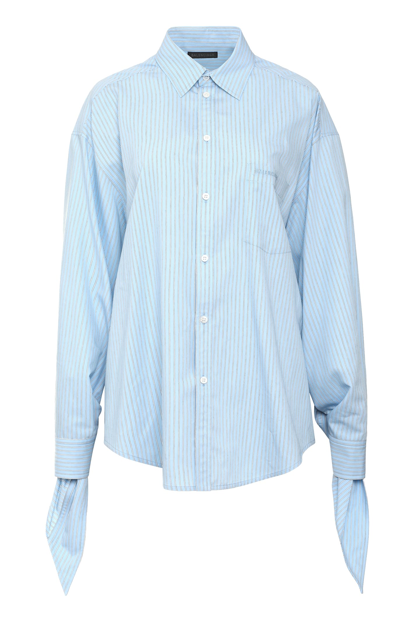 Balenciaga Light Blue Striped Shirt With Knotted Cuffs