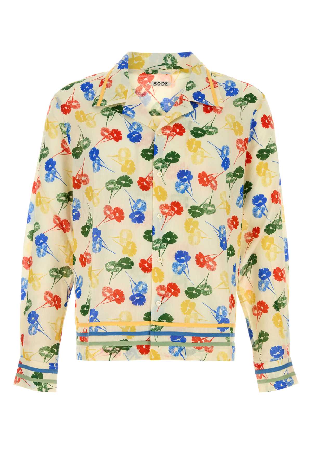 Bode Men Printed Cotton Flower Stamp Shirt In Green