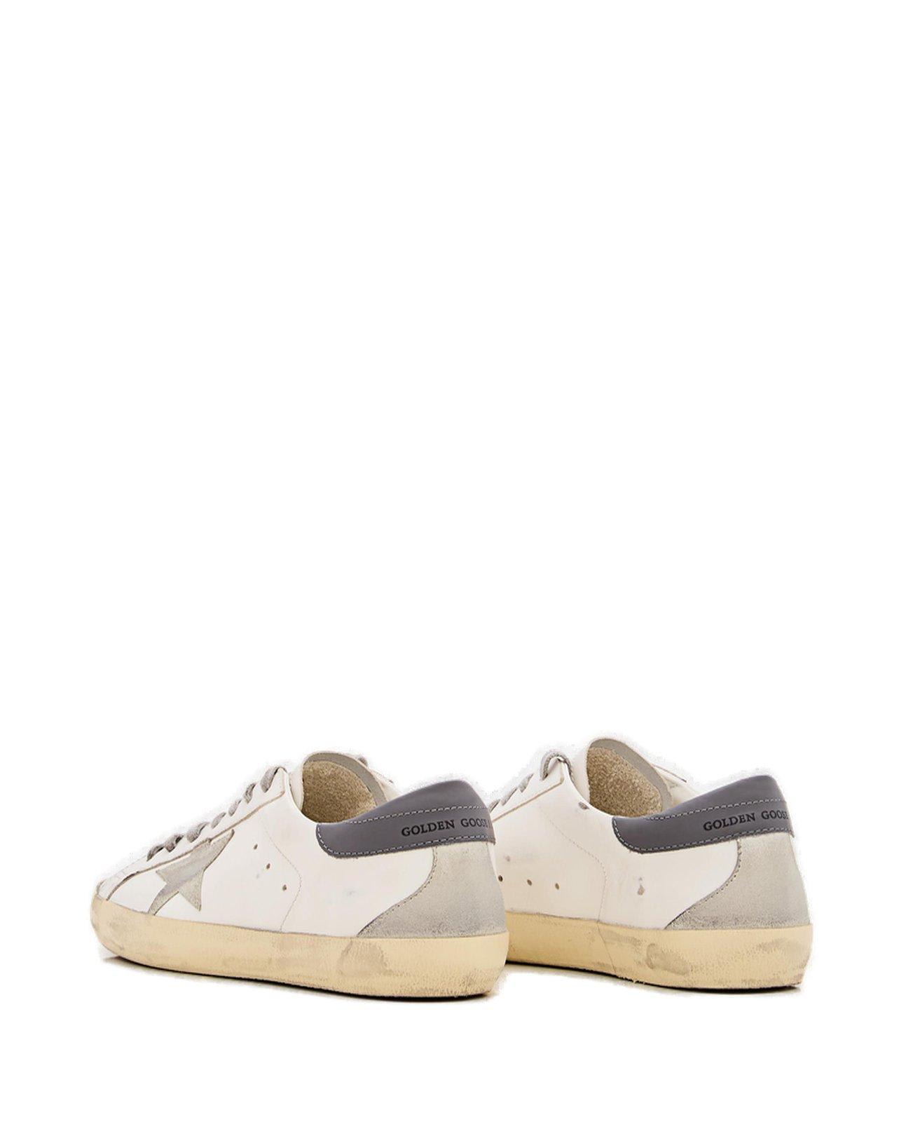 Shop Golden Goose Super-star Distressed Low-top Sneakers In White/ice/dark Gray