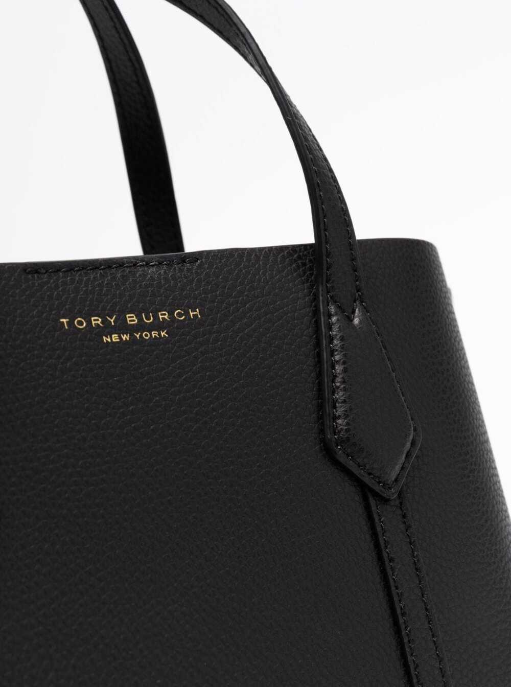 Shop Tory Burch Perry Small Black Tote Bag With Removable Shoulder Strap In Grainy Leather Woman