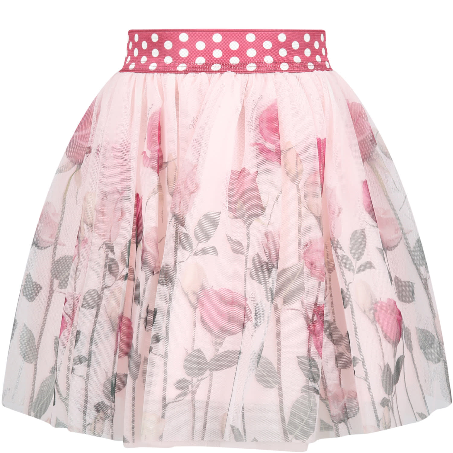 Monnalisa Pink Skirt For Girl With Roses