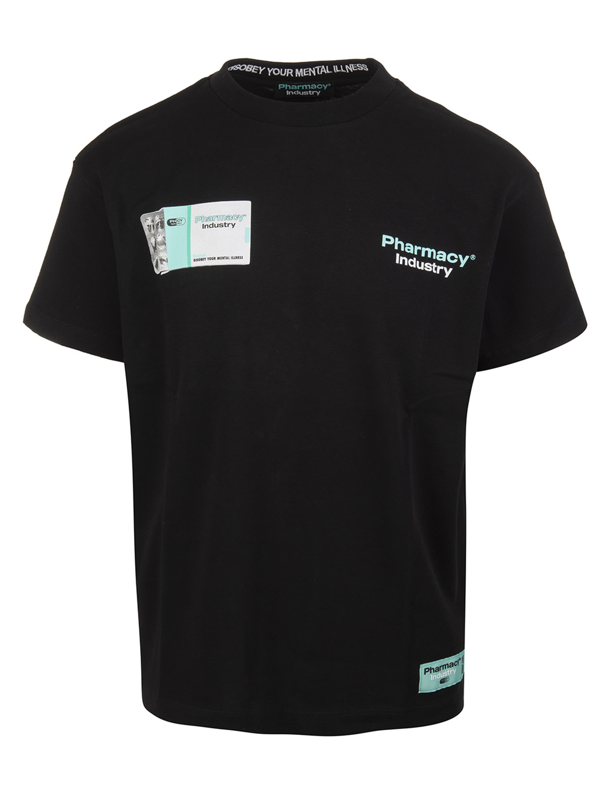 Pharmacy Industry Man Black T-shirt With Logo And Graphic Prints