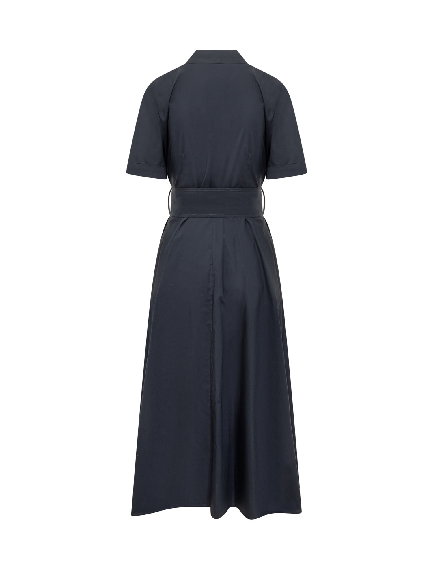 Shop Woolrich Long Dress With Belt In Melton Blue