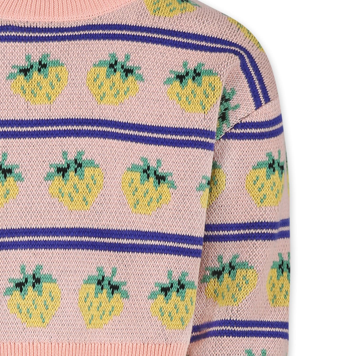 Molo Pink Crop Sweater For Girl With Strawberries In Pink