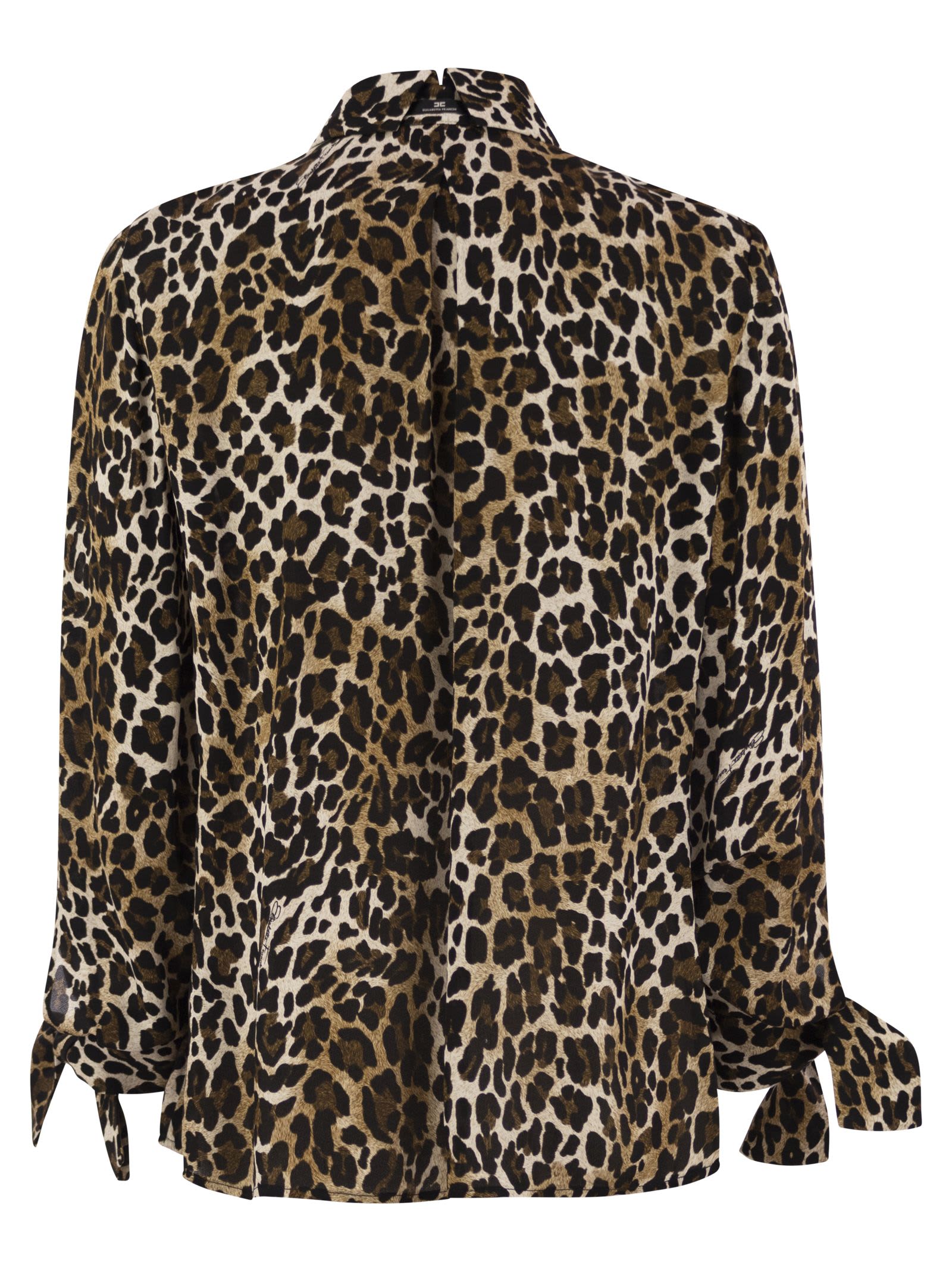 Elisabetta Franchi Animal Georgette Shirt With Ribbon Cuffs In Brown