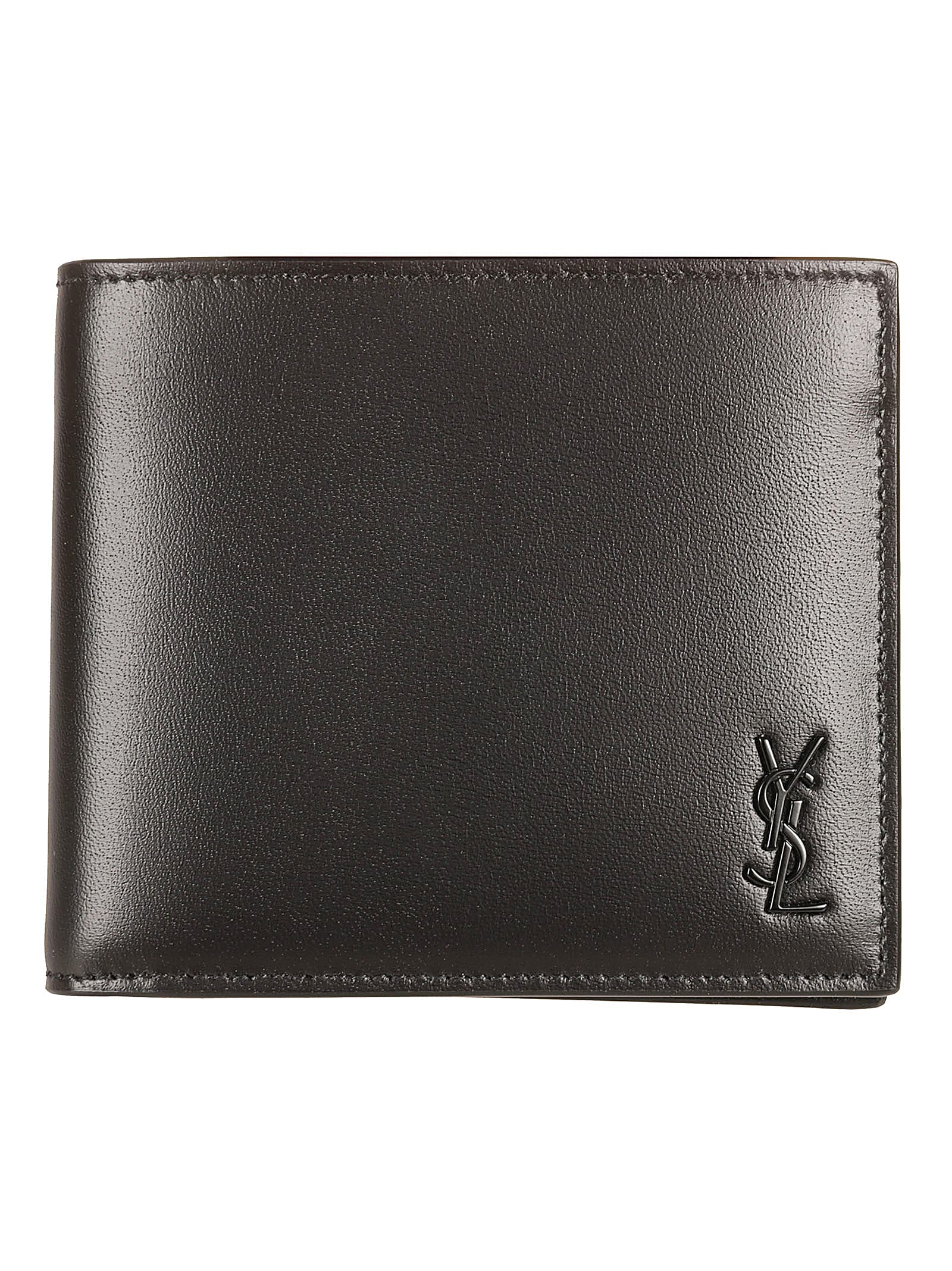 Shop Saint Laurent Initials Side Logo Bi-fold Wallet In Black