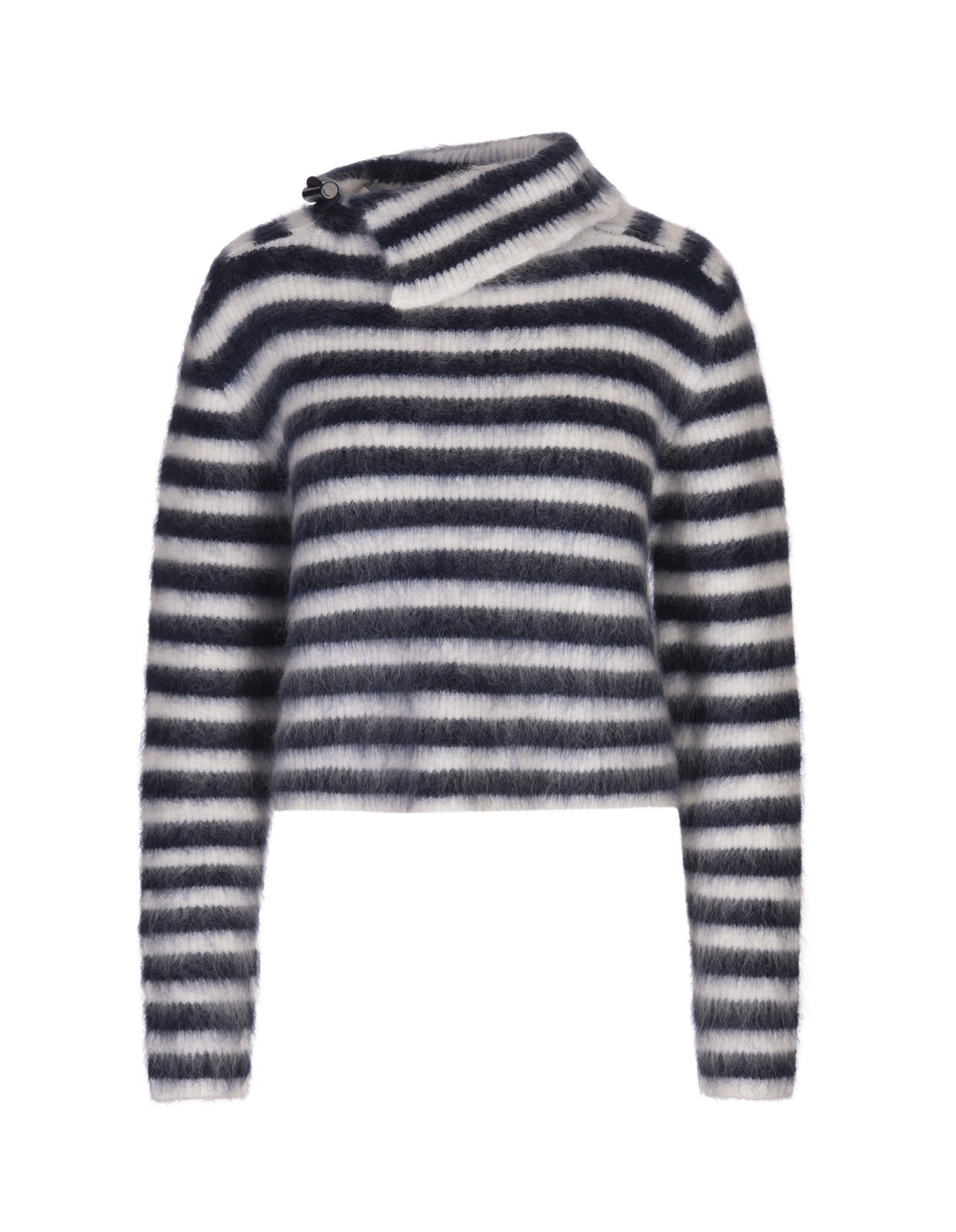 Shop Jacquemus Turtleneck Striped Jumper In White, Navy