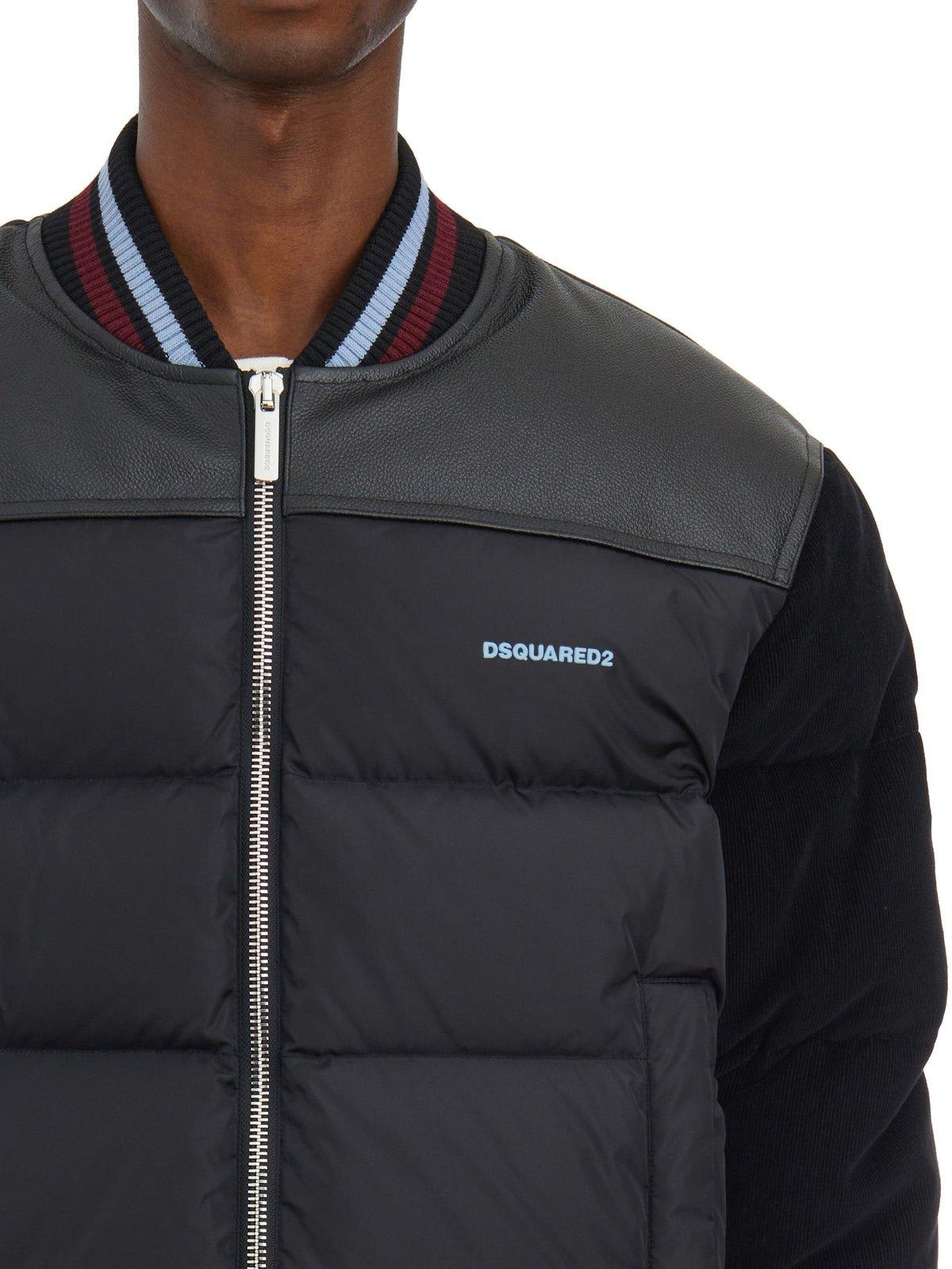 Shop Dsquared2 Mixed Puffer Bomber Jacket In Black