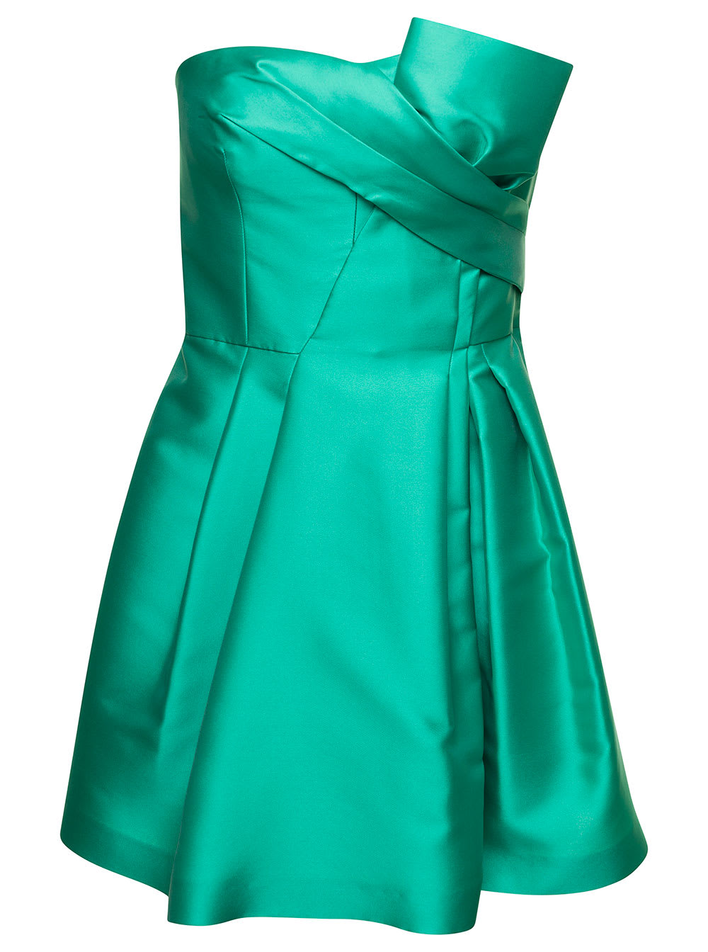 Alberta Ferretti Green Strapless Minidress Mikado With Gathered Detail On The Front In Polyester Woman