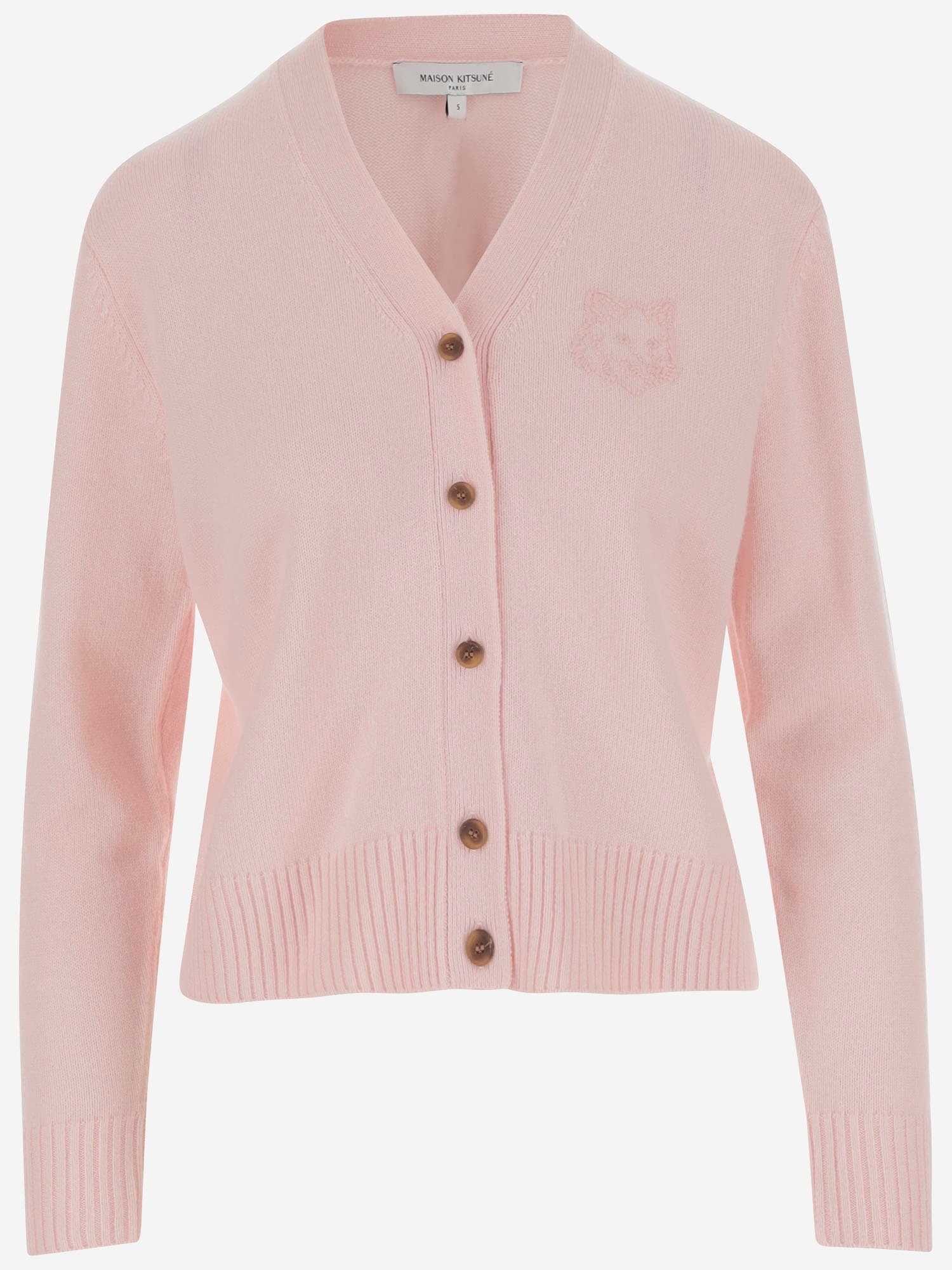 Shop Maison Kitsuné Wool And Cashmere Cardigan With Fox Embroidery In Pink